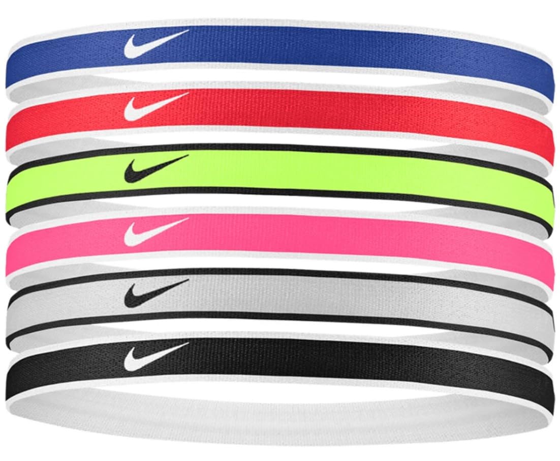 Nike Swoosh Sport Headbands 6 Pack - Moisture Wicking Athletic Hair Bands for Running, Yoga, Tennis & Workouts