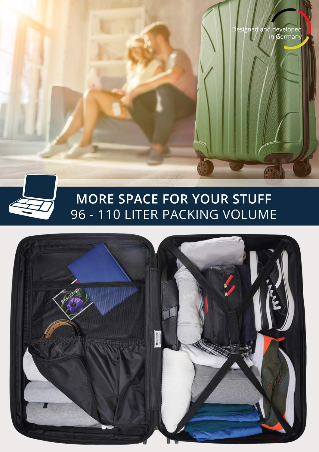 Suitline 30-Inch Large Fern Green Hardshell Suitcase with Spinner Wheels - Perfect for Travel, Business Trips & Vacations