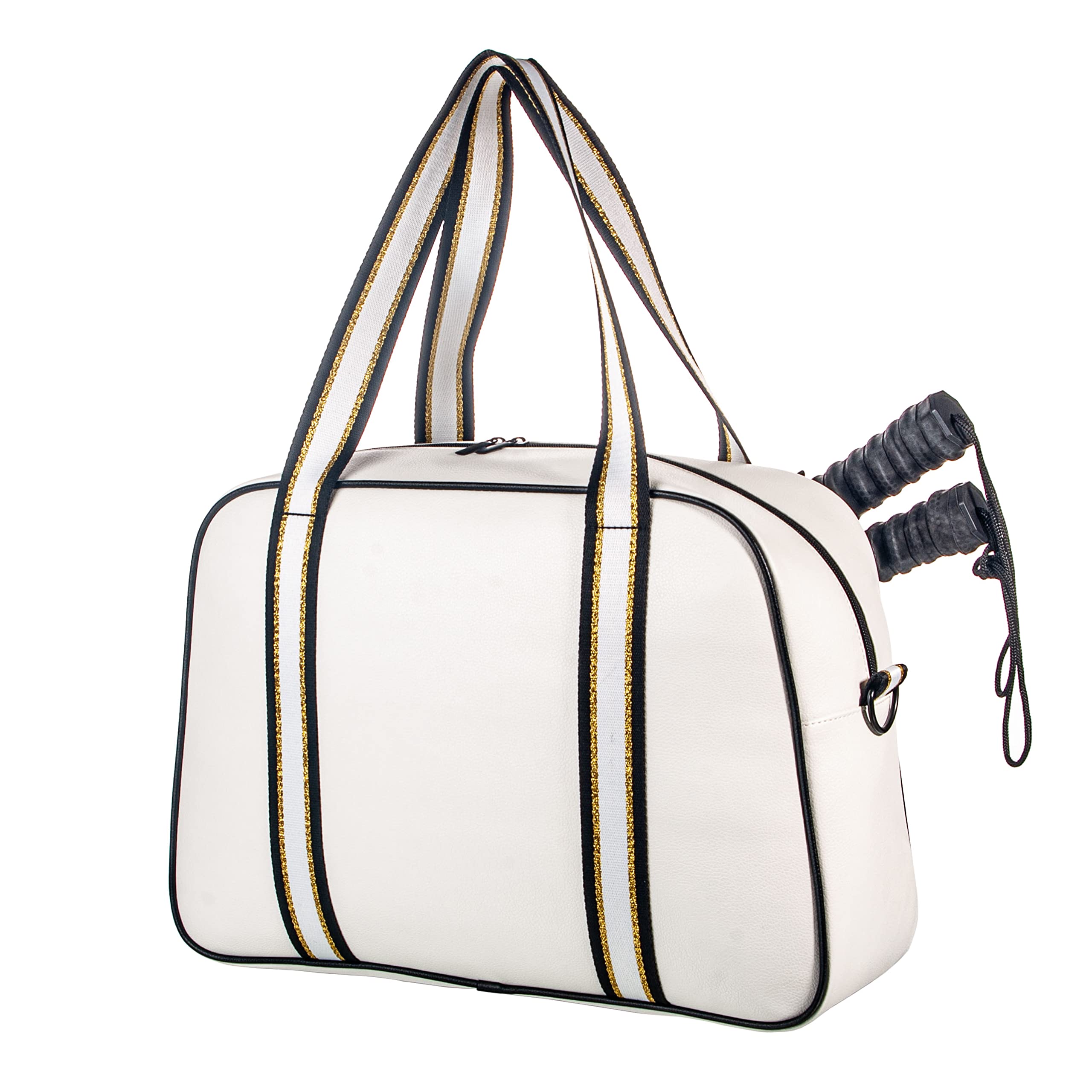 Premium PU Leather Women's Sports Shoulder Gym Bag - Pickleball Duffle & Tote Bag with Front Paddle Pocket, Inner Storage Compartments, Mesh Water Bottle Holder & Adjustable Strap - Ideal for Gym, Tennis, Travel & Sports Activities