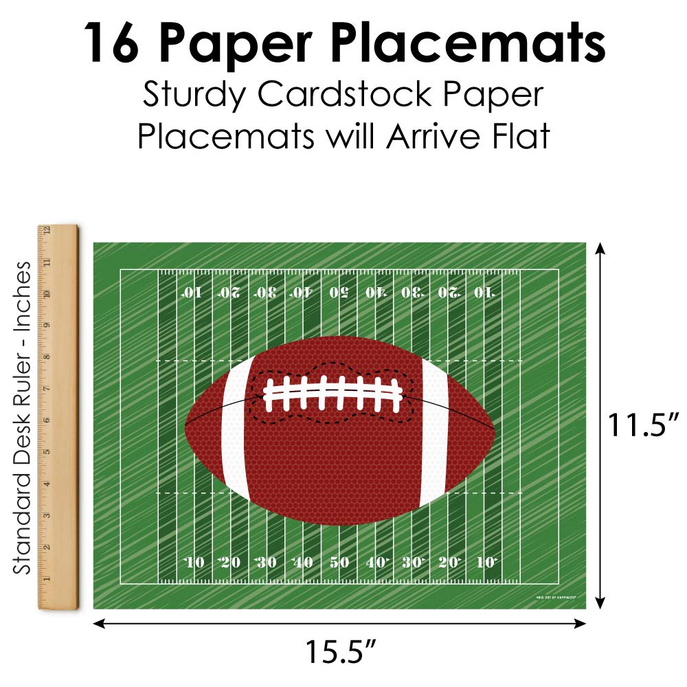 Big Dot of Happiness End Zone Football Party Table Decorations - 16-Pack Football Themed Placemats for Baby Showers, Birthday Parties & Game Day Celebrations - Perfect for Sports-Themed Events & Home Decor