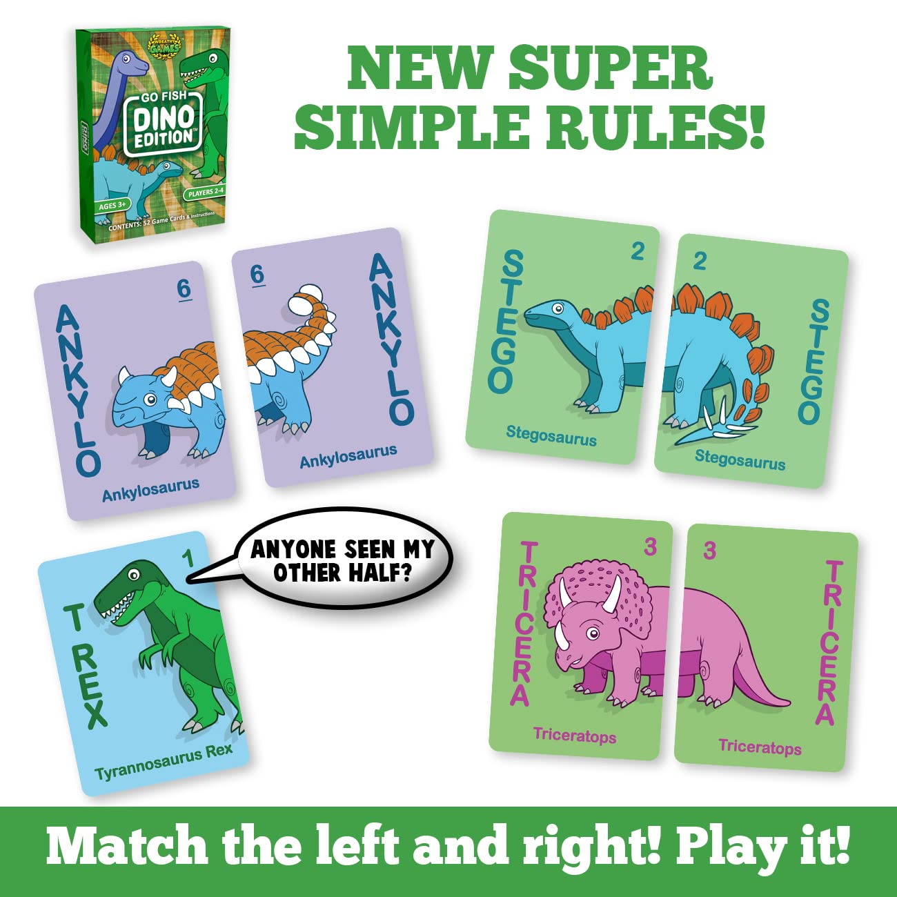 Wreathy Games® - Go Fish Dino Edition® Card Game Deck for Kids Ages 3+ - Fun Educational Dinosaur Themed Matching Game for Family Game Night & Travel Entertainment