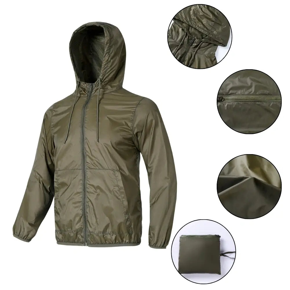 Lightweight Men's Packable Full Zip Windbreaker Jacket - Water-Resistant & Breathable for Outdoor Hiking, Running, and Travel