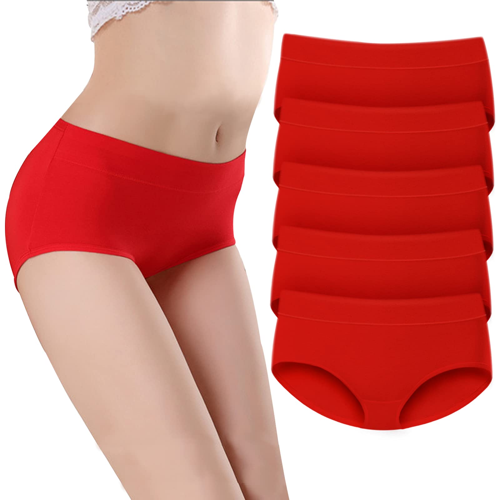 Soft Cotton Women's Mid Waist Briefs Underwear - 5 Pack Comfy Panties for Everyday Wear & Lounge
