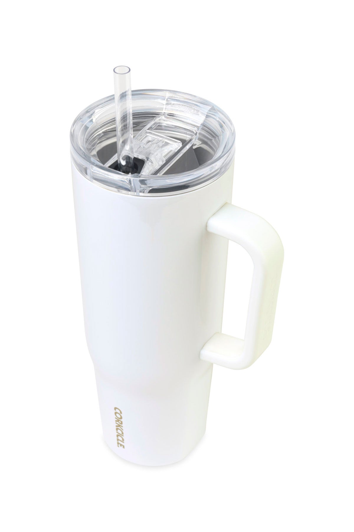 Corkcicle Custom Cruiser 40 Oz Stainless Steel Tumbler with Handle - White Insulated Water Bottle for Hot & Cold Drinks - Perfect for Travel, Gym, and Outdoor Activities