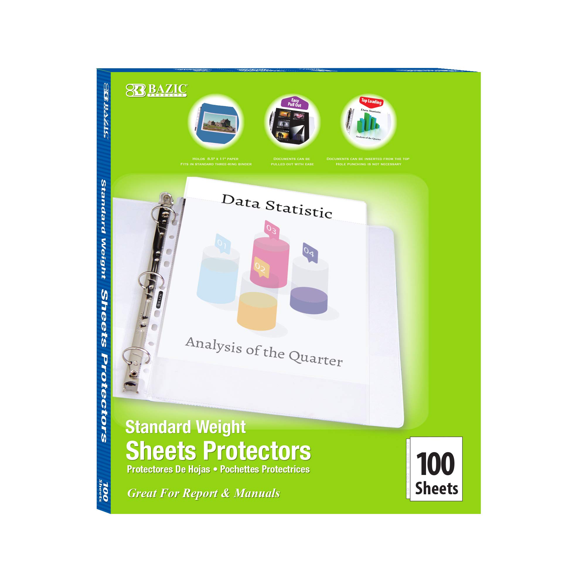 BAZIC Standard Weight Sheet Protectors for 8.5x11 Inch Paper - 11 Hole Clear Plastic Sleeves, Archival Safe Ring Binder Sheets (100/Pack, 10-Packs) - Perfect for Office Documents, School Projects, and Presentation Materials