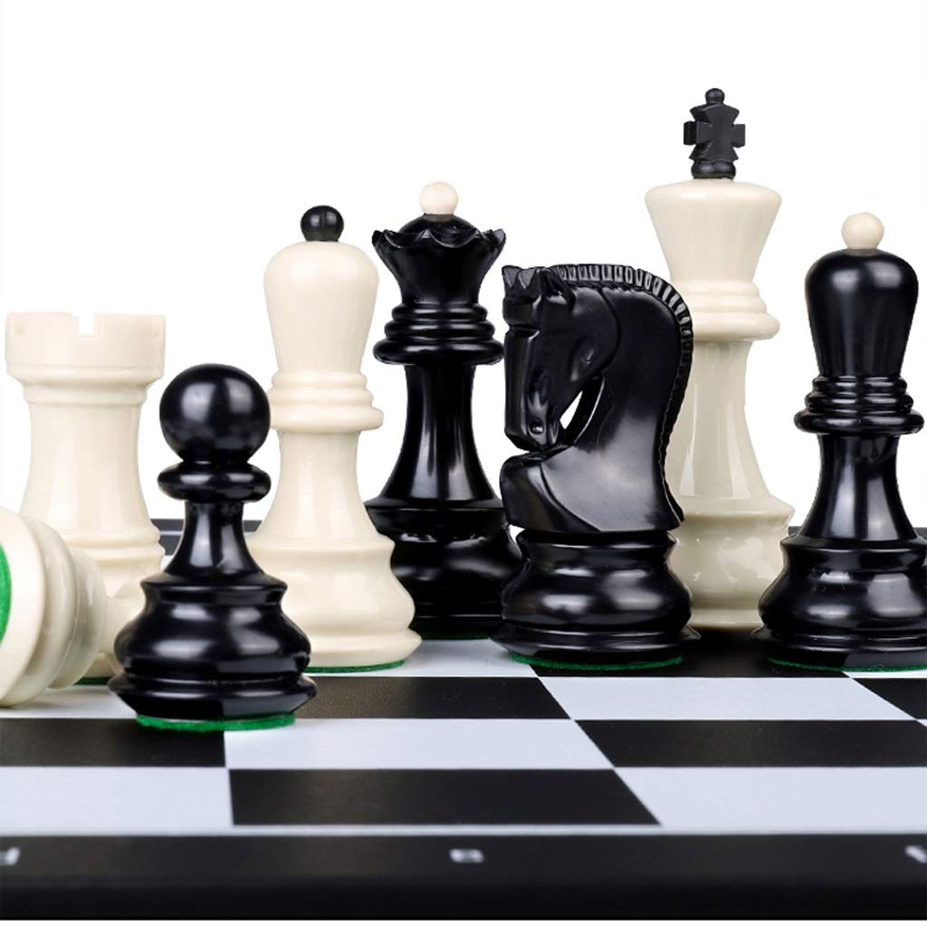 Portable Folding Chess Set with 32 Black & White Resin Chess Pieces - Travel Chess Board for Kids & Adults - 48cm International Chess Game for Home, Office, and Outdoor Use