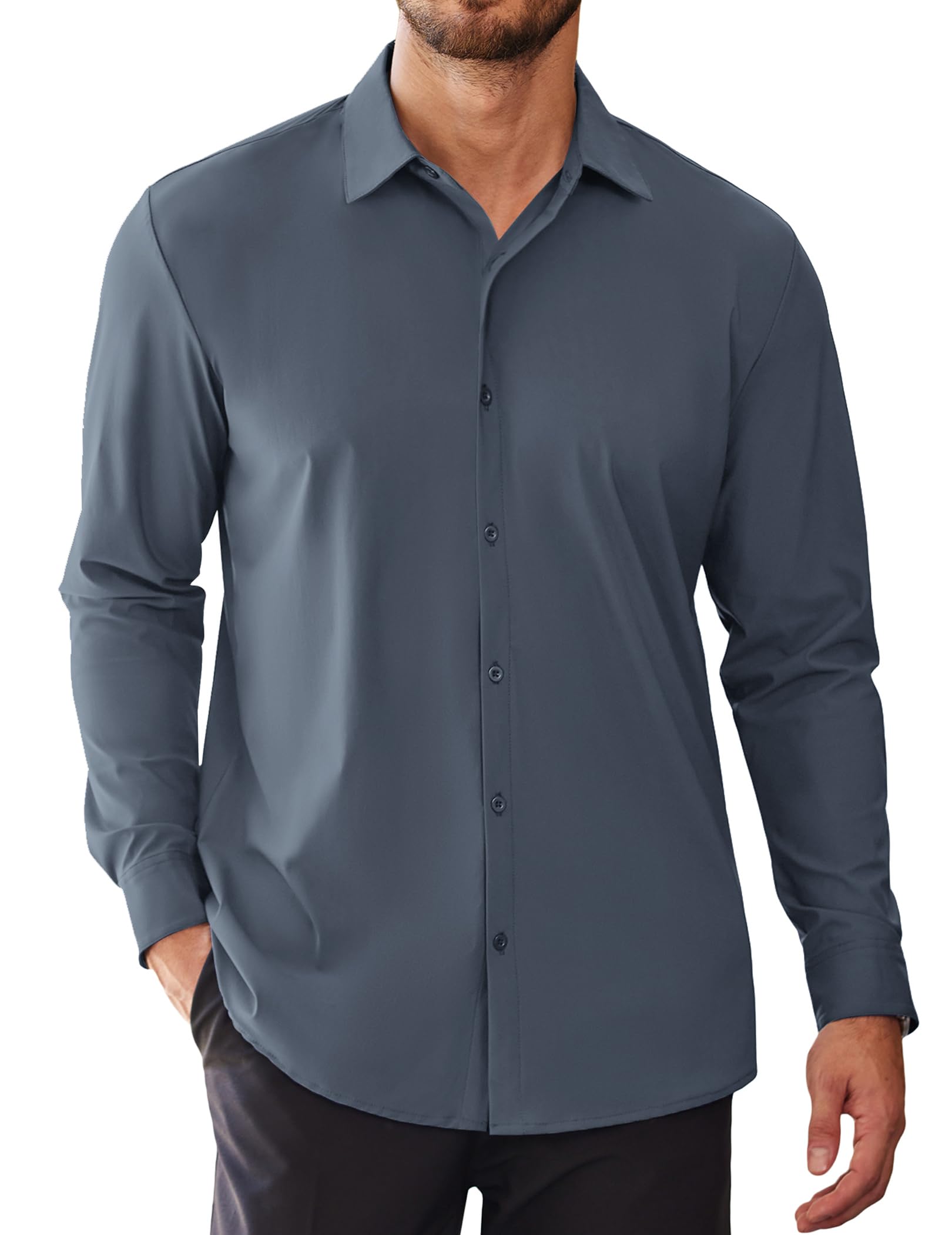 COOFANDY Men's Stretch Dress Shirts - Slim Fit Long Sleeve Wrinkle Free Business Shirt for Office, Interview & Formal Occasions