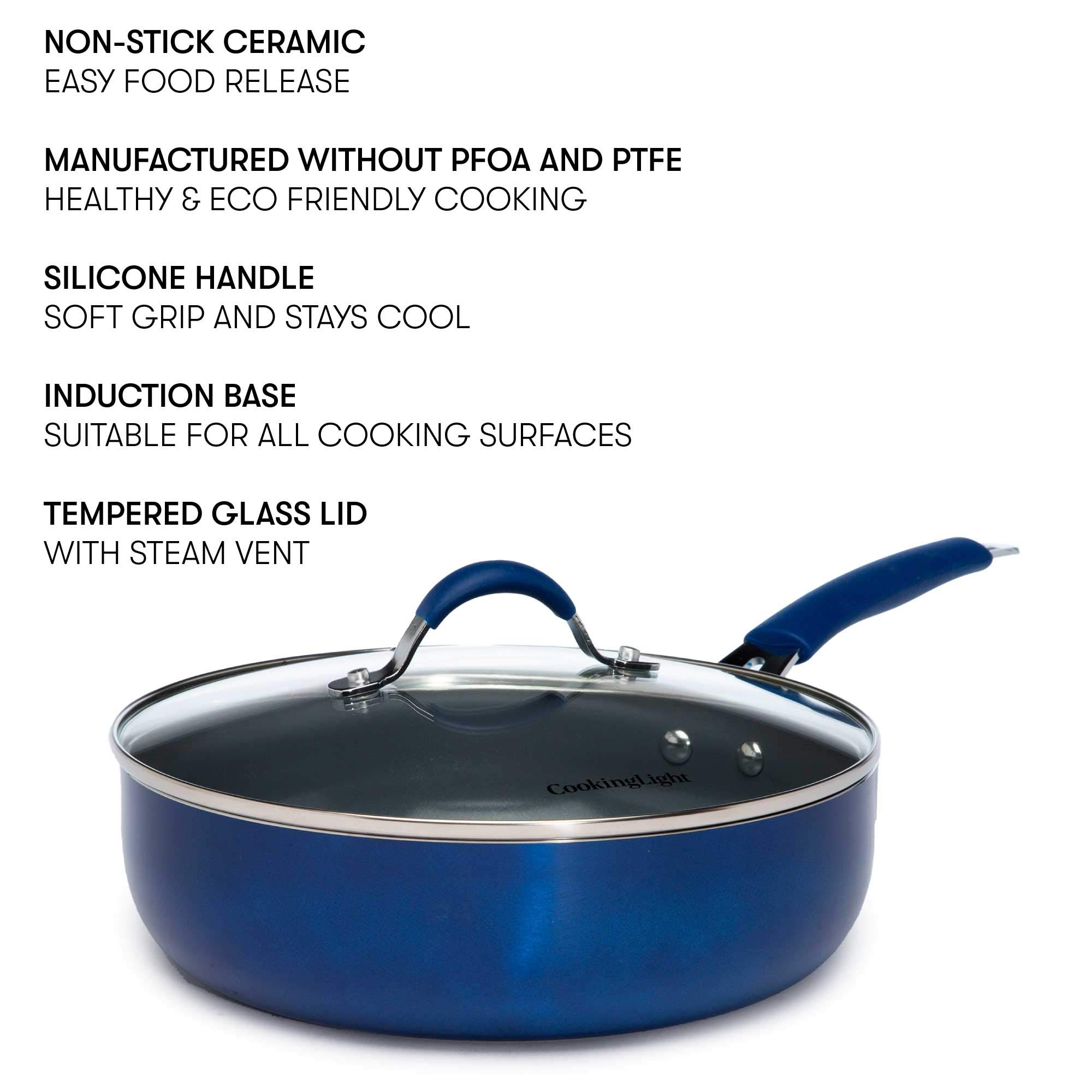 Nonstick Ceramic Deep Cooker - 4-Quart Jumbo Cooker with Scratch-Resistant Coating, Dishwasher Safe & Cool Touch Handle - Perfect for Sauteing, Stewing & Slow Cooking - Even Heating Base for Perfect Meals Every Time - Blue