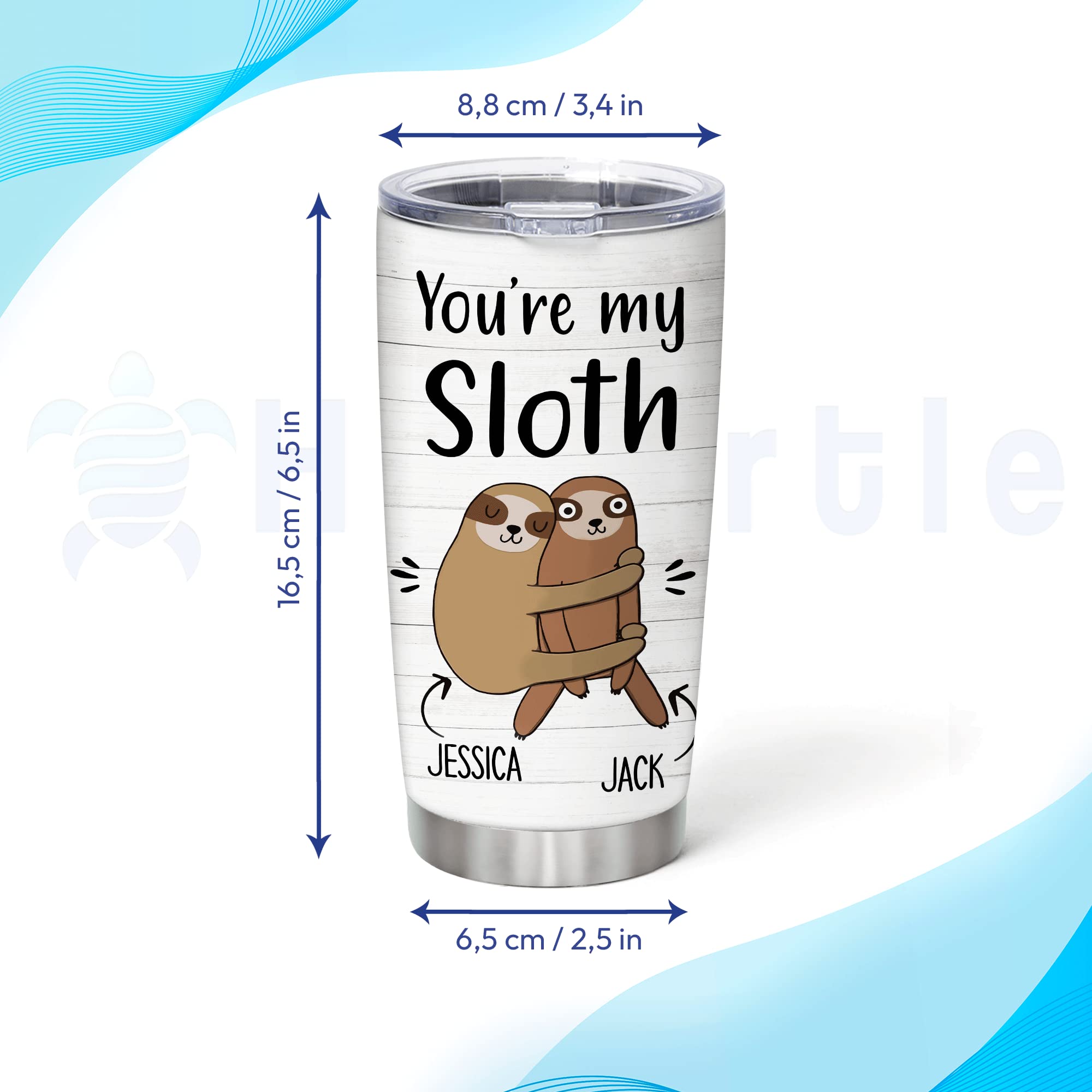 Custom Personalized Sloth Lovers Stainless Steel Tumbler 20oz with Lid - Engraved Couple Name Gift for Him & Her - Perfect Birthday, Christmas Present for Animal Lovers - Great for Coffee, Tea & Daily Use at Home, Office or Travel