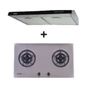 Ellane 60cm/90cm Slimline Range Hood with Black Panel EH 9160 + Ellane EB 228SV 75cm 2 Burner Stainless Steel Cooktop - Perfect for Modern Kitchens and Home Renovations