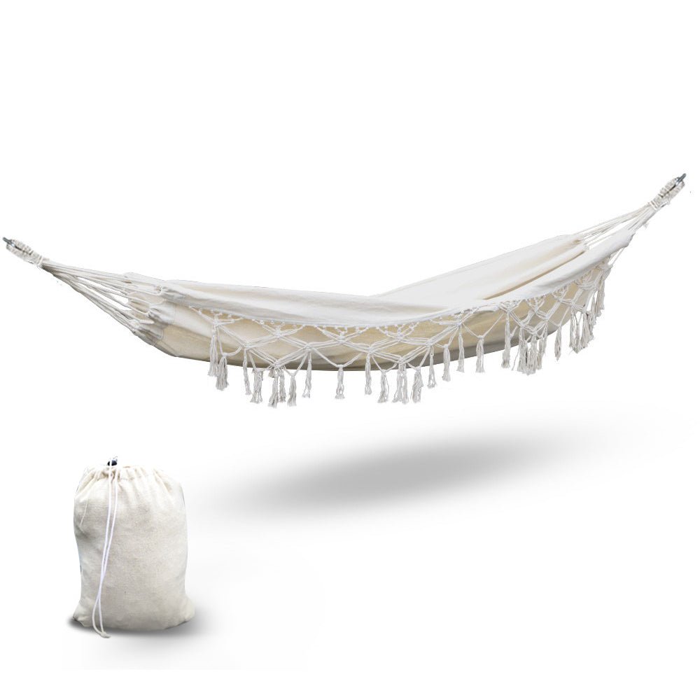 Best Hanging Hammock Bed with Rope Tassel - Portable Outdoor Hammock Chair for Camping, Backyard, Beach & Patio Relaxation