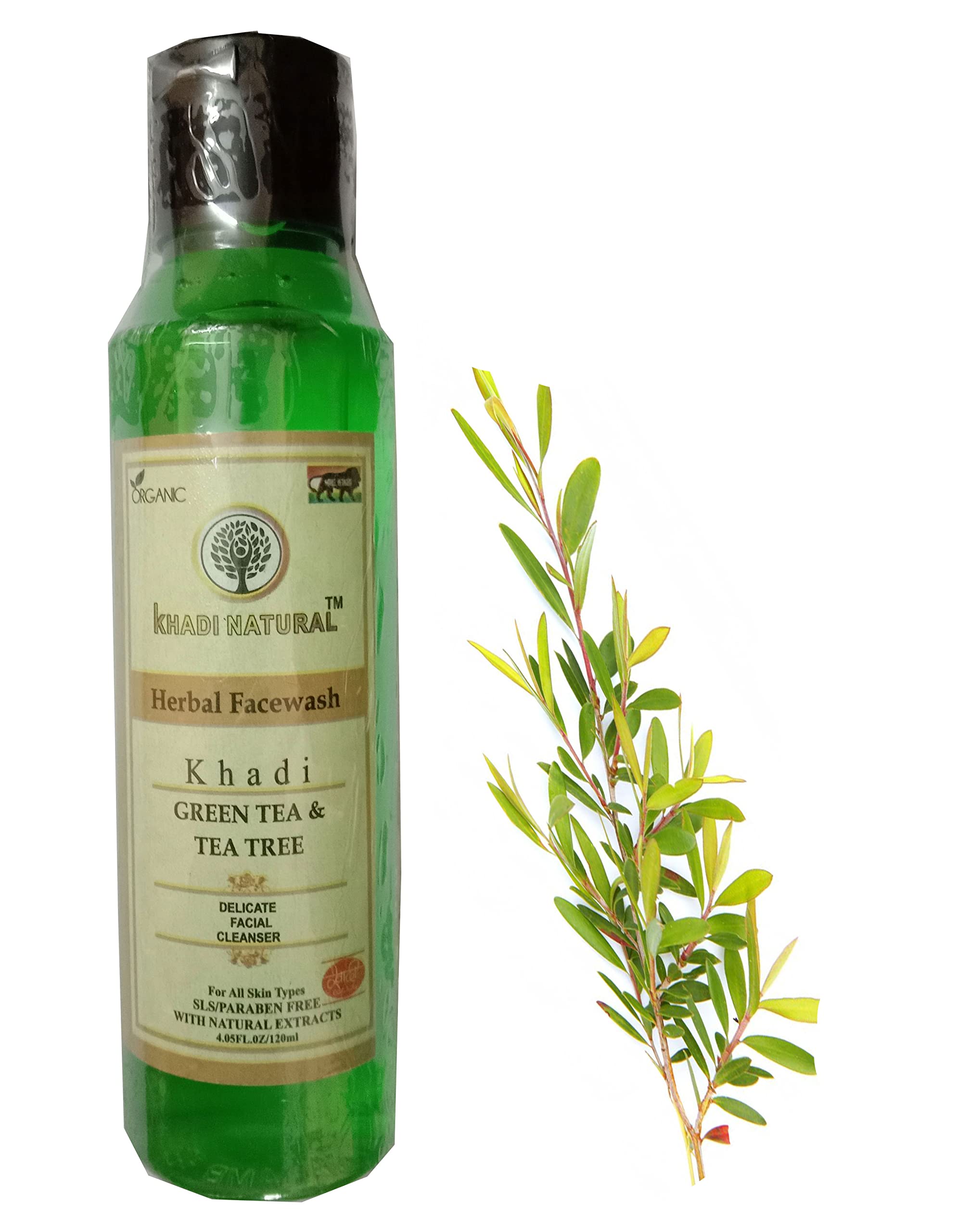 KHADI ORGANIC 100% Pure Natural Face Wash - SLS & Paraben Free, 120ml (Green Tea & Tea Tree) - Gentle Cleansing for Acne-Prone & Sensitive Skin - Daily Skincare Routine
