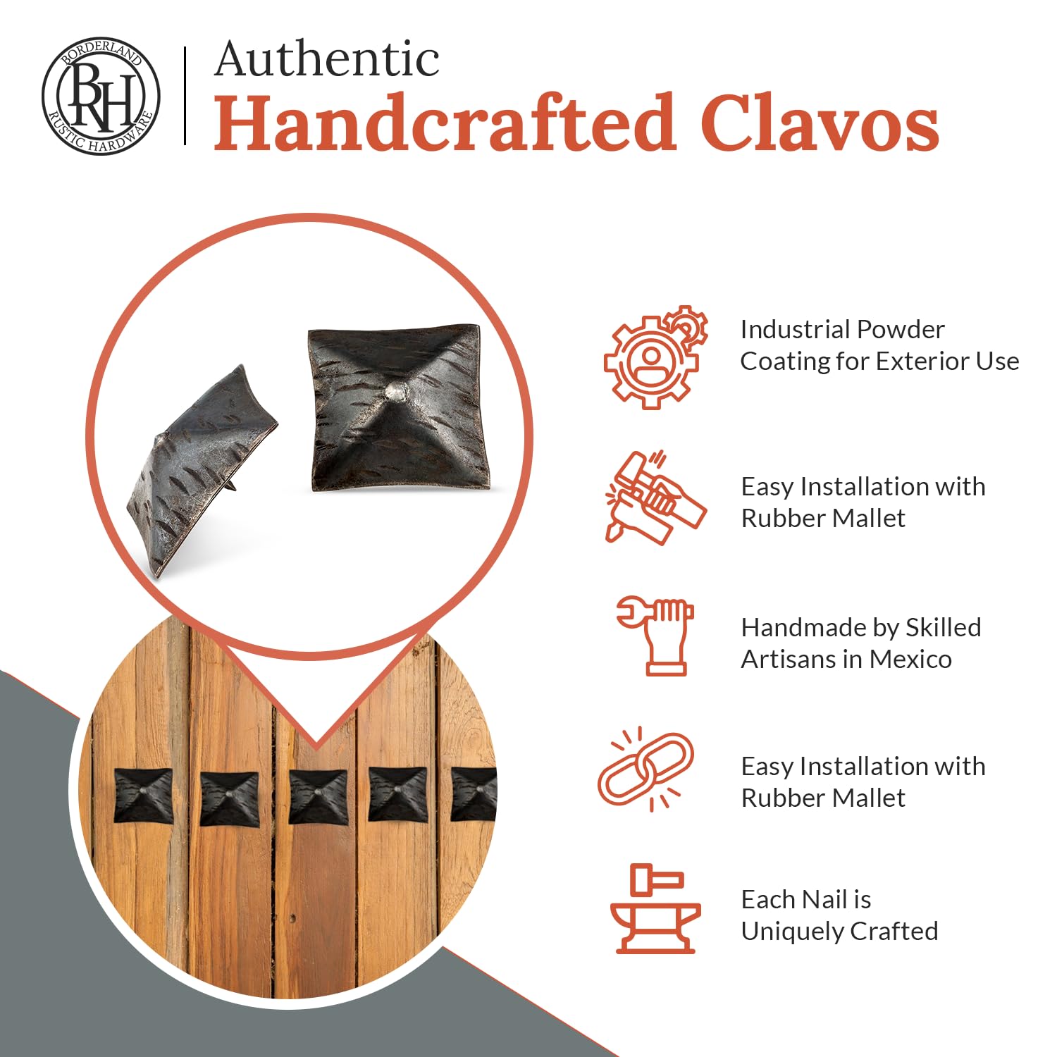 50 Pack 2 Inch Large Square Clavos Decorative Nails - Unfinished Rustic Square Head Fasteners for Farmhouse Shutter, Faux Wood Beams, Barn Door, Shutters & Gates - Ornamental Wood Accent Nails - Perfect for DIY Home Decor, Rustic Furniture & Western Style Projects