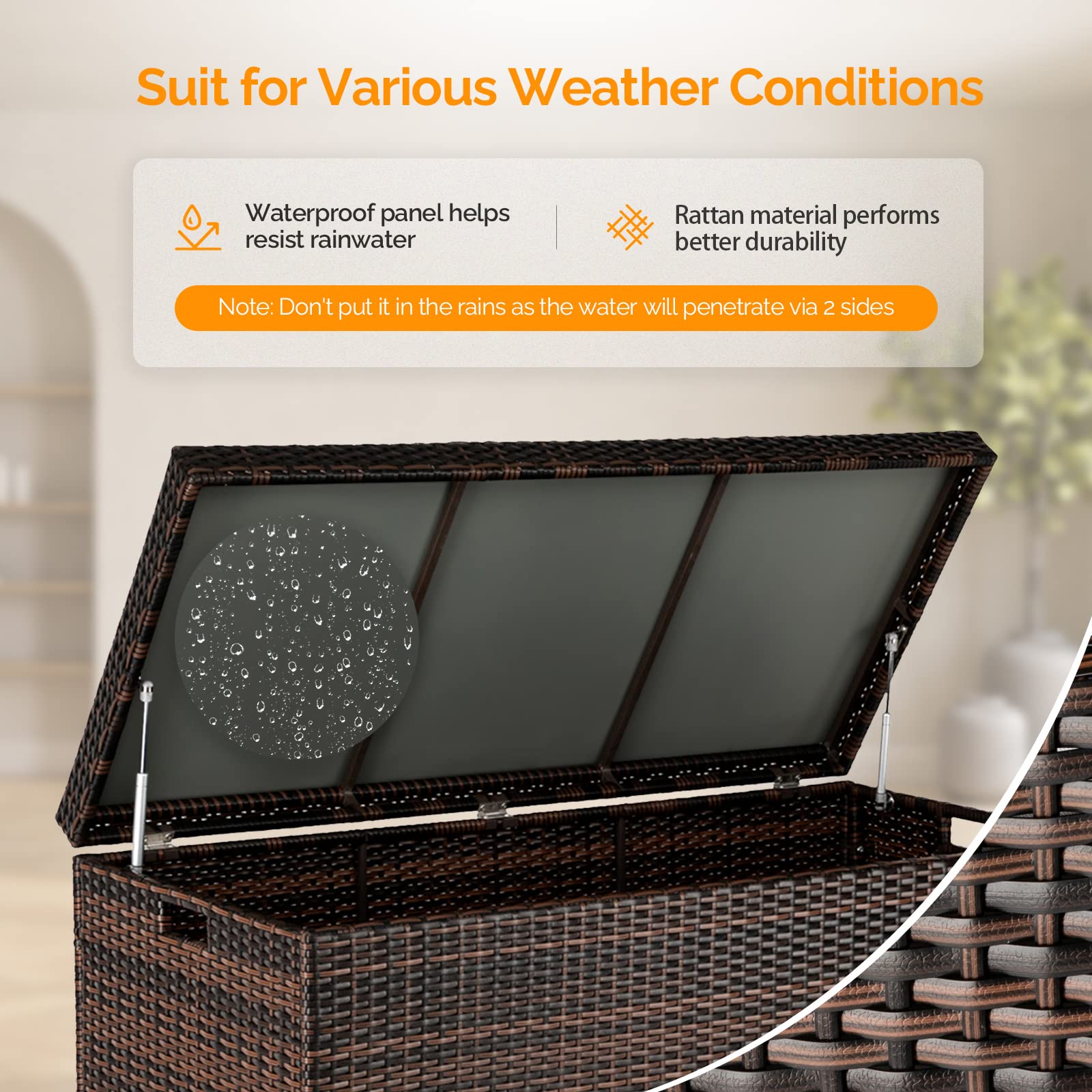 VINGLI 132 Gallon Outdoor Storage Box - Upgraded Rattan Deck Box with Wicker Design, Waterproof & Durable for Patio, Garden, Balcony, Poolside, Yard - Perfect for Storing Cushions, Toys, and Outdoor Gear (Brown)
