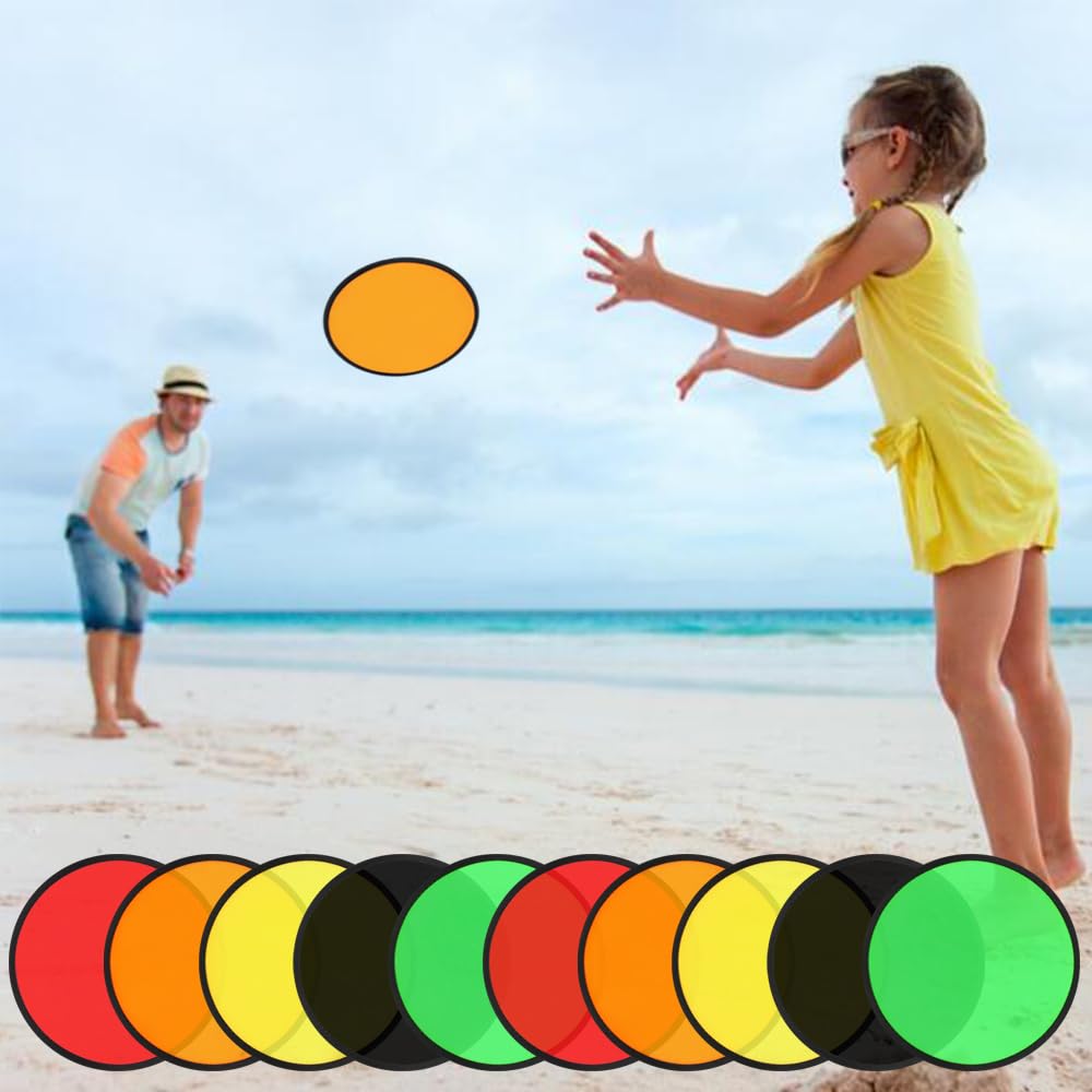 10-Pack Foldable Flying Disc Fans with Carry Bag - Portable Pocket-Sized Beach Flying Discs for Outdoor Games, Parties, Summer Fun & Travel Activities