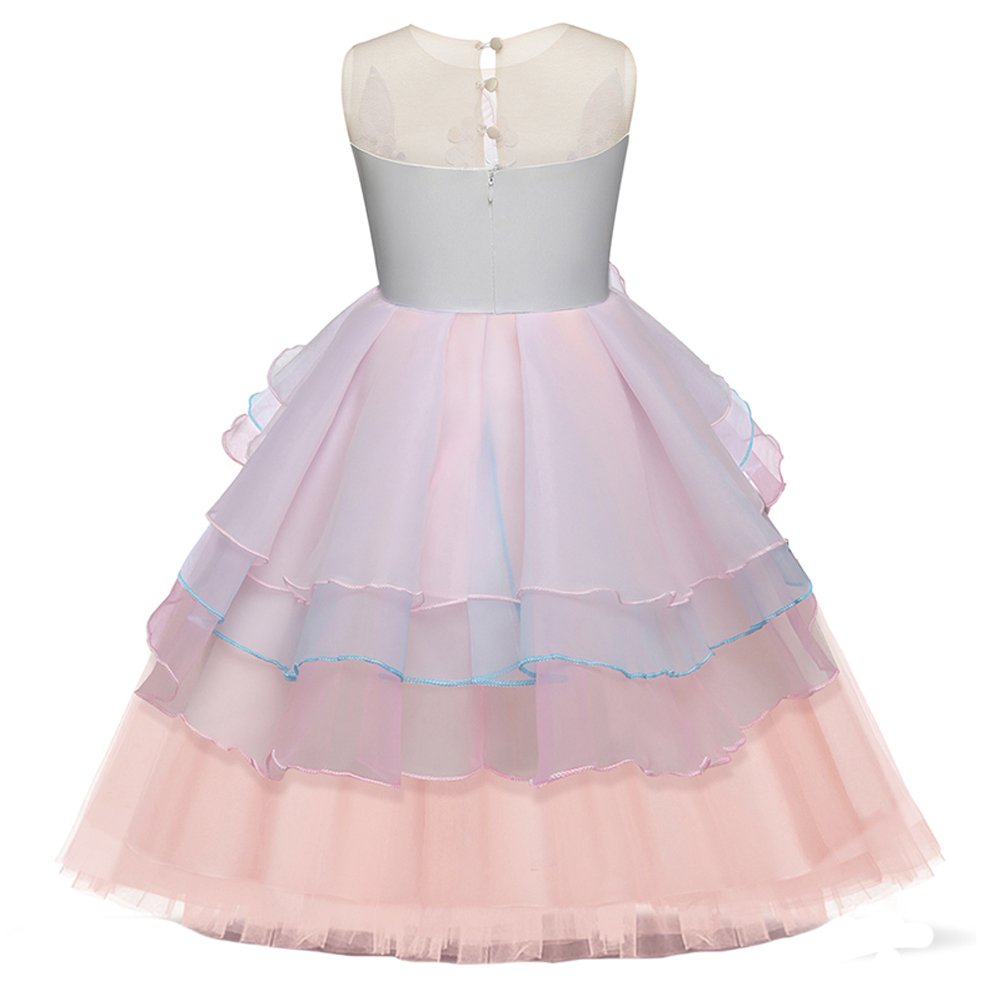 **Embroidered Flower Girls Dress with Sequins - Sparkly Tutu Pageant Dress for Kids (Size 6T-7T, Unicorn Pink) - Perfect for Weddings, Birthday Parties & Special Occasions**