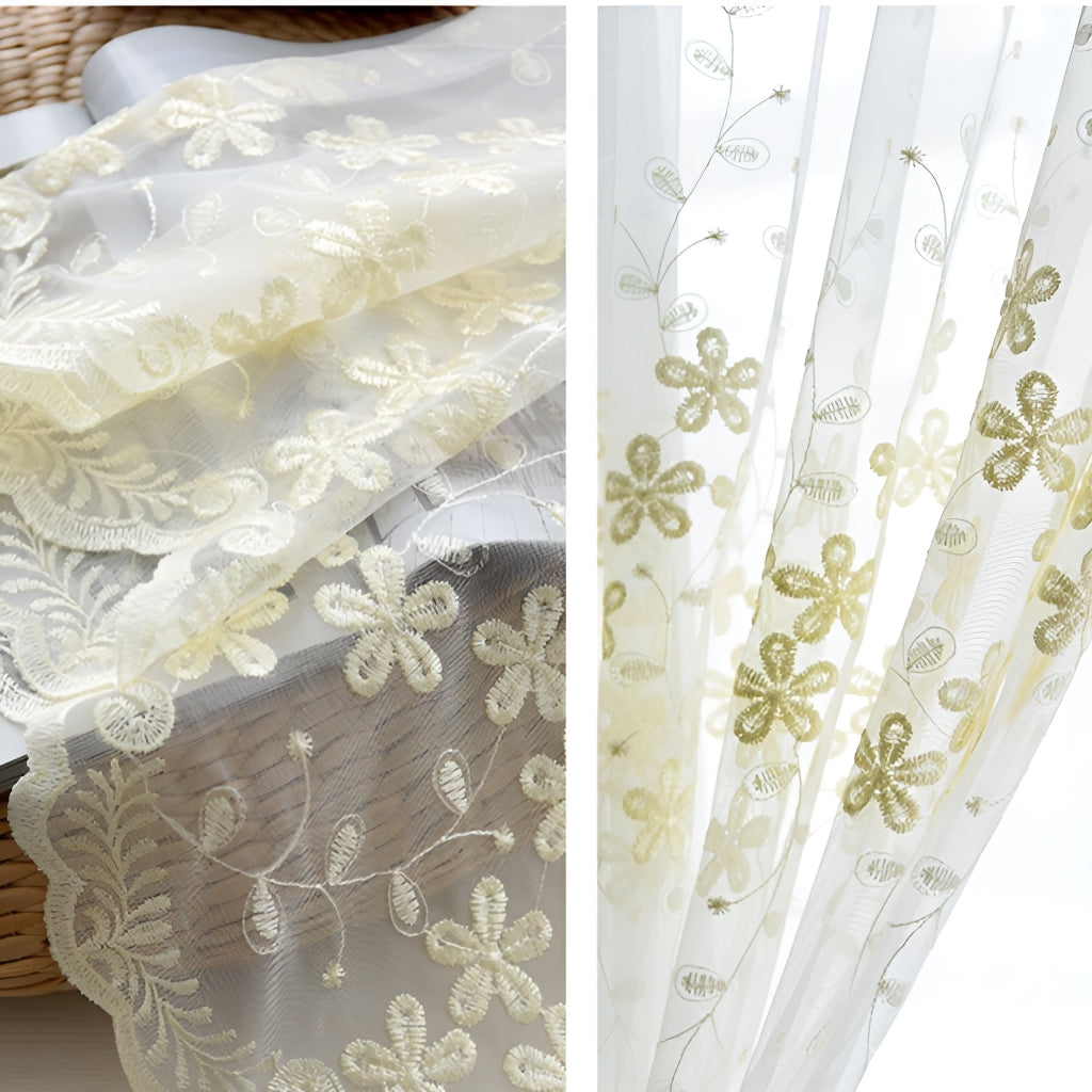 Tiana Airy Lace Grommet Sheer Custom Embroidered Curtains for Living Room & Bedroom - Elegant Window Treatment for Home Decor