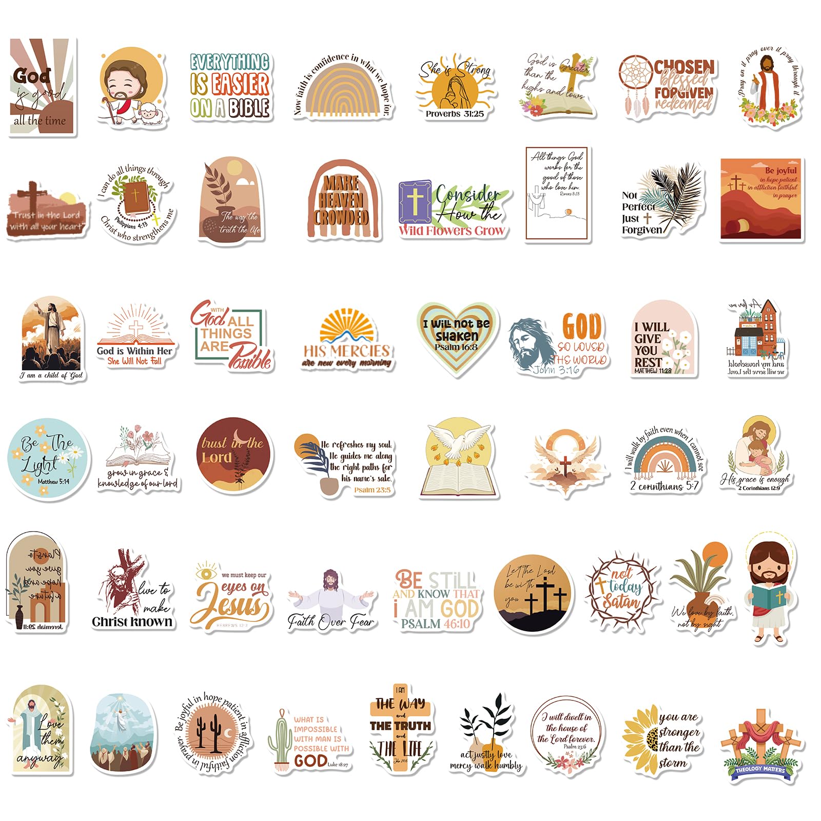 Jesus Bible Stickers - 100PCS Christian Faith Decals for Water Bottles & Devices
