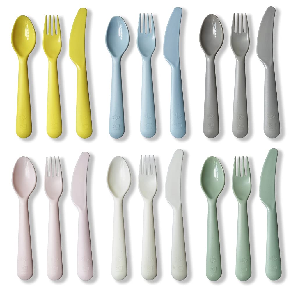 18-Piece Plastic Toddler Utensil Set - BPA-Free, Dishwasher Safe Kids Spoons, Forks & Knives - Colorful Reusable Baby Flatware for Mealtime, Travel & Daycare - Toddler Feeding Essentials