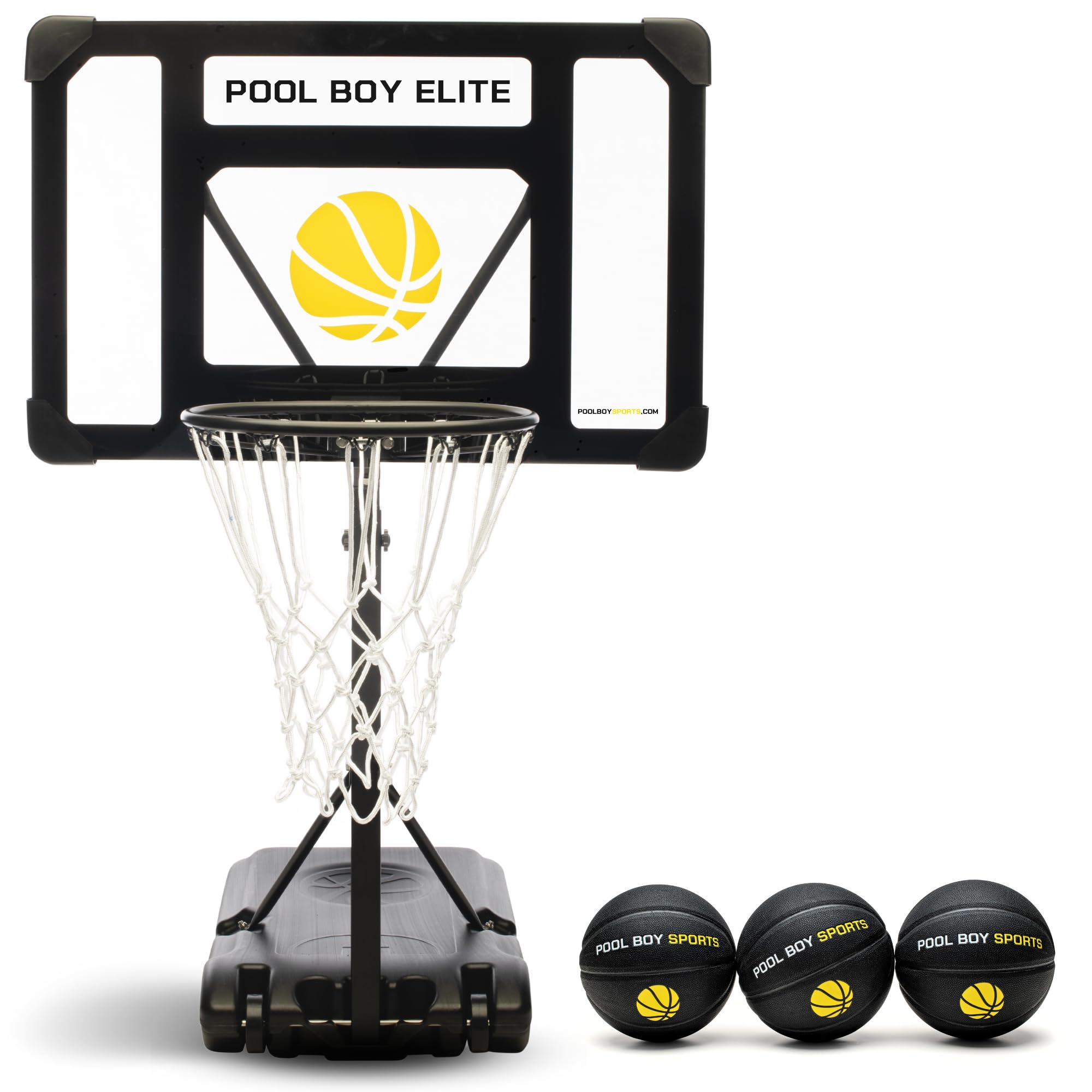 Adjustable Pool Basketball Hoop Set with 3 Composite Leather Balls, Air Pump & Tools - Perfect for Kids, Teens & Adults - Fun Water Games for Backyard, Beach & Summer Pool Parties