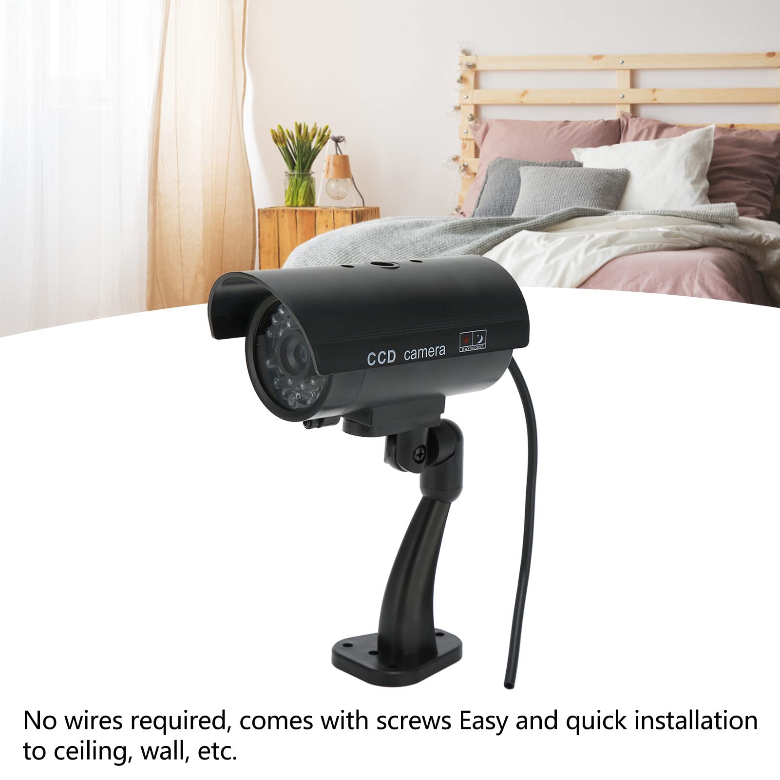 Realistic Fake Security Camera with Red Flashing Light & Warning Sticker - Dummy Surveillance Camera for Home, Office & Outdoor Use