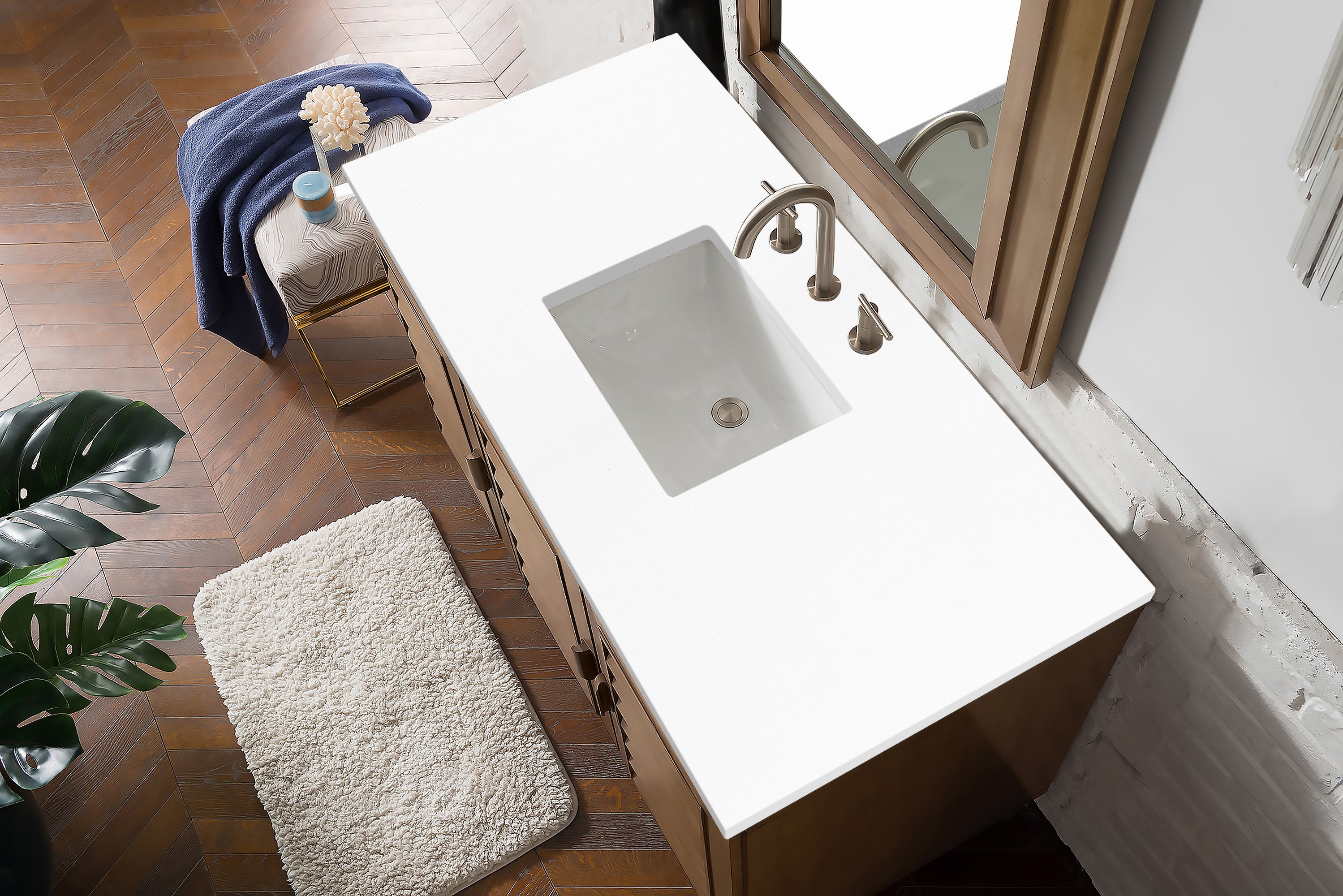 Portland 48 Inch Single Bathroom Vanity with Whitewashed Walnut & 3CM White Zeus Quartz Countertop - Perfect for Modern Farmhouse & Coastal Bathroom Designs