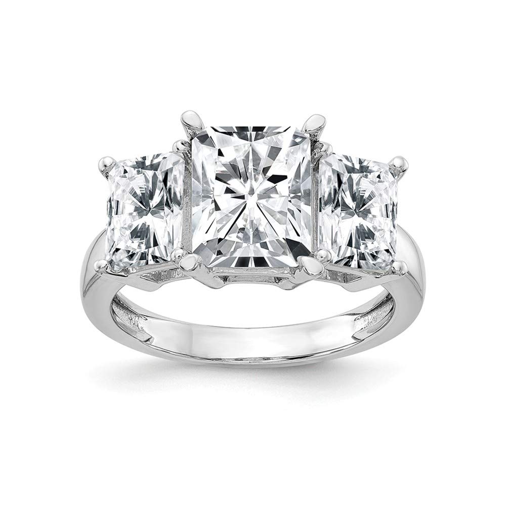 14K White Gold Octagon Radiant Three Stone Engagement Ring for Wedding Proposal