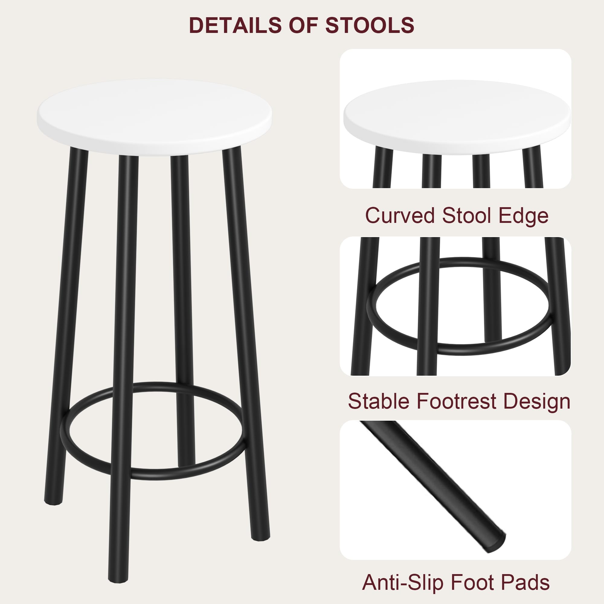 **White & Black 3-Piece Counter Height Dining Set with 2 Stools & 3 Storage Shelves - Space-Saving Bar Table for Small Apartments, Kitchens, Breakfast Nooks & Studio Living**