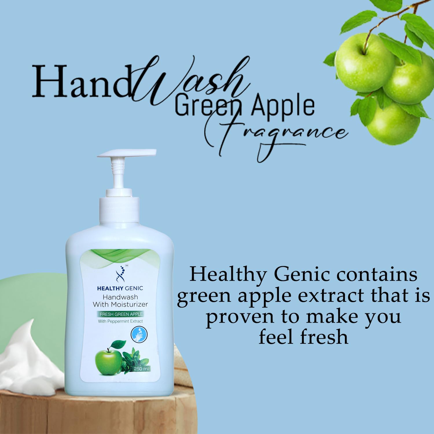 Organic Green Apple Hand Wash for Soft & Germ-Free Hands - Moisturizing & Gentle Formula (250ml) - Ideal for Home, Office & Travel Use