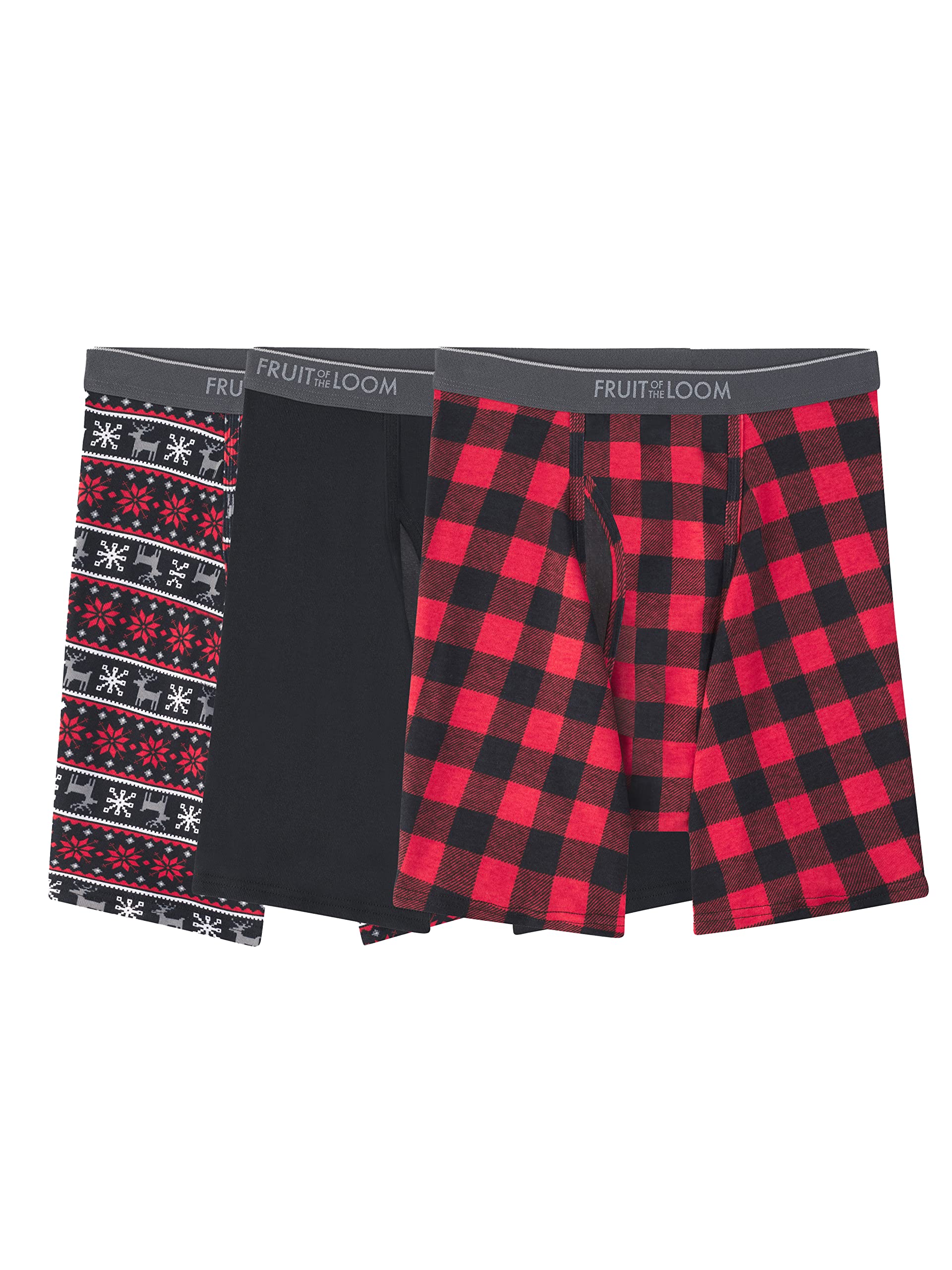 Fruit of the Loom Men's Holiday Print Boxer Briefs - Comfortable Cotton Underwear for Christmas & Festive Seasons - Perfect for Gifts, Parties and Casual Wear