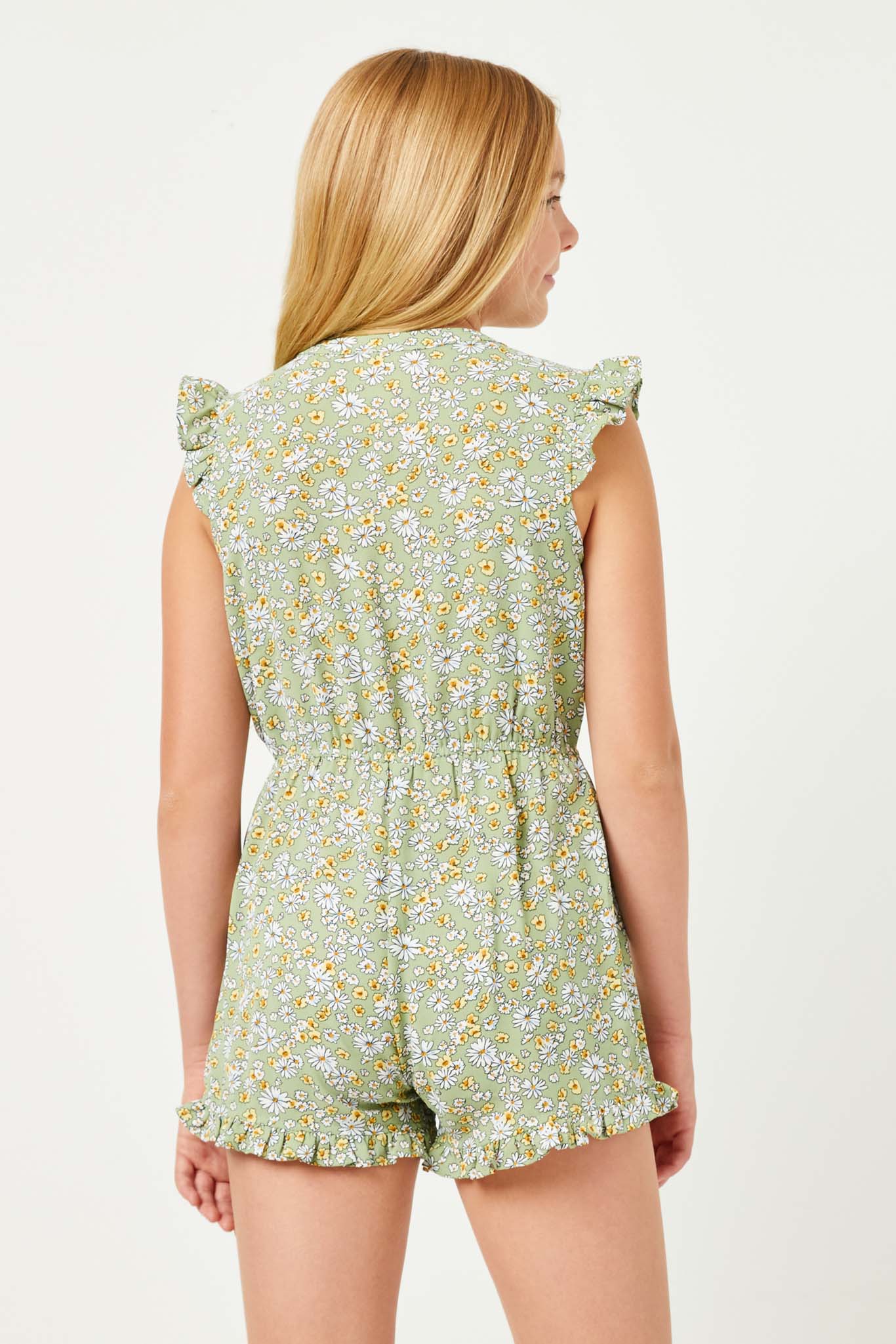 Floral Print Buttoned Ruffle Romper - Women's Summer Jumpsuit for Beach Vacation, Outdoor Party & Casual Wear