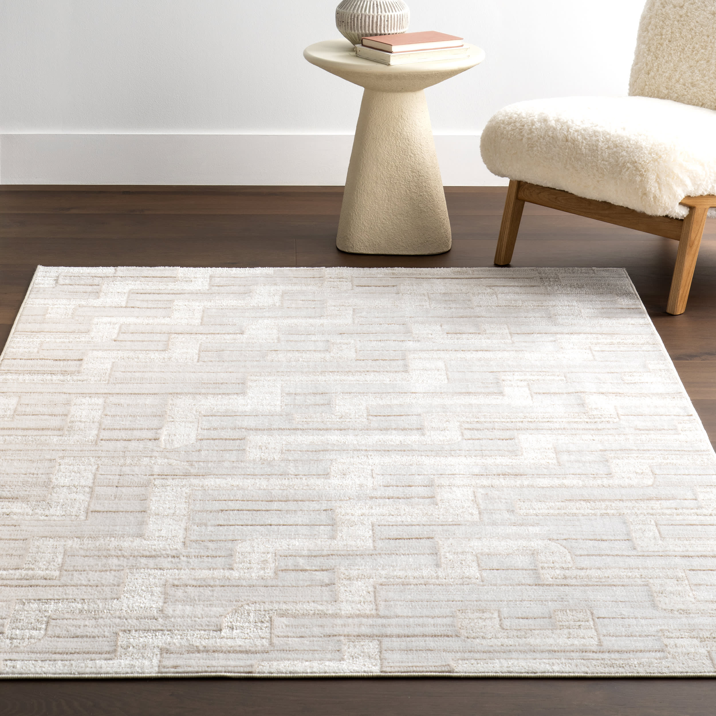 Chana Geometric Washable Area Rug - Ivory & Beige Modern Boho Rug for Living Room, Bedroom, Nursery | Non-Slip Soft Floor Mat for Home Decor