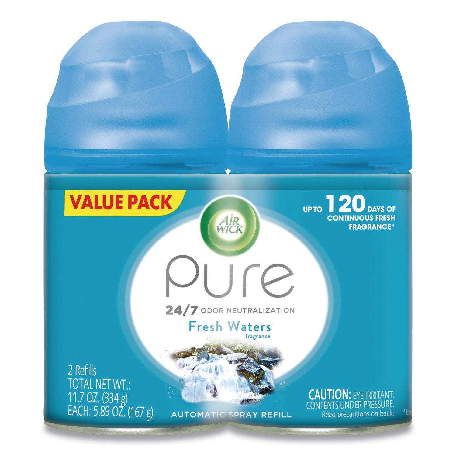 Air Wick Freshmatic Ultra Automatic Spray Refill - Fresh Waters Scent, 5.89 Oz Aerosol Spray (2-Pack) | Long-Lasting Air Freshener for Home, Office & Bathroom