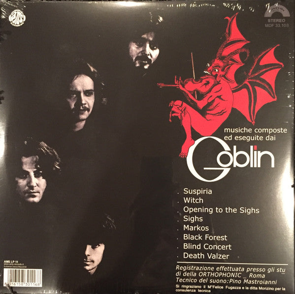 Goblin Suspiria Original Motion Picture Soundtrack LP Vinyl Record Limited Edition Blue Reissue Near Mint (NM/M) - Perfect for Horror Movie Collectors and Vinyl Enthusiasts