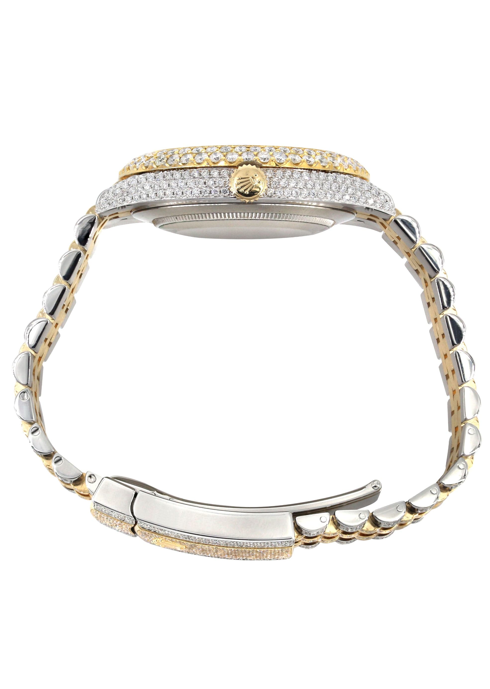 Luxury Diamond Iced Out Rolex Datejust 41 Watch - 25 Carats of Diamonds, Custom Black Arabic Numeral Dial, Two-Tone Stainless Steel & Gold, Two-Row Jubilee Bracelet - Perfect for Men's Fashion, Gifts & Special Occasions