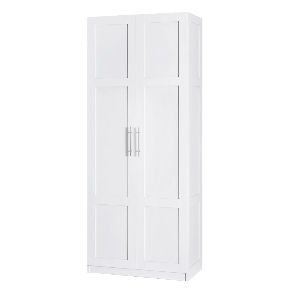 2 Door Wardrobe Closet Storage Cabinet - White Wooden Bedroom Organizer for Clothes, Shoes & Accessories | Perfect for Master Bedroom, Guest Room & Dormitory Organization