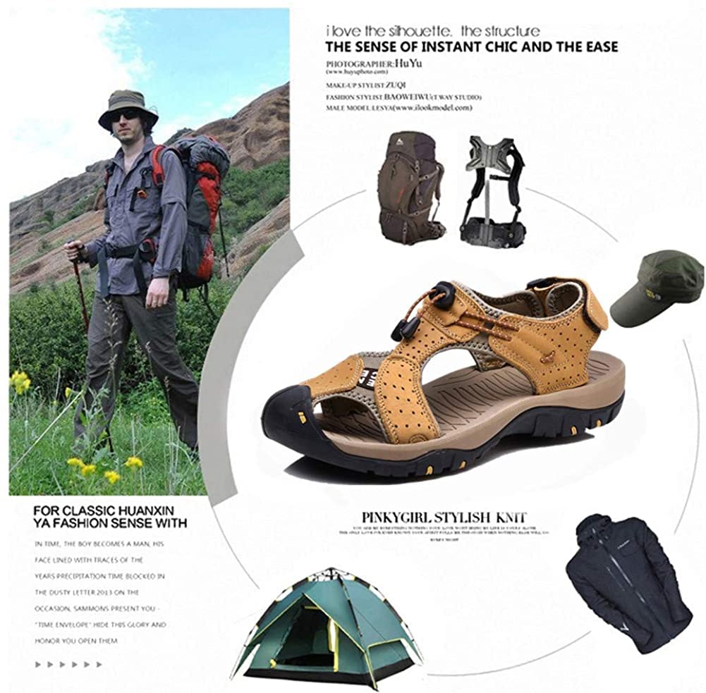 Asifn Men's Outdoor Hiking Leather Sandals - Waterproof Closed Toe Sport Slides for Walking, Fishing & Climbing | Summer Athletic Shoes for Beach, Camping & Water Activities