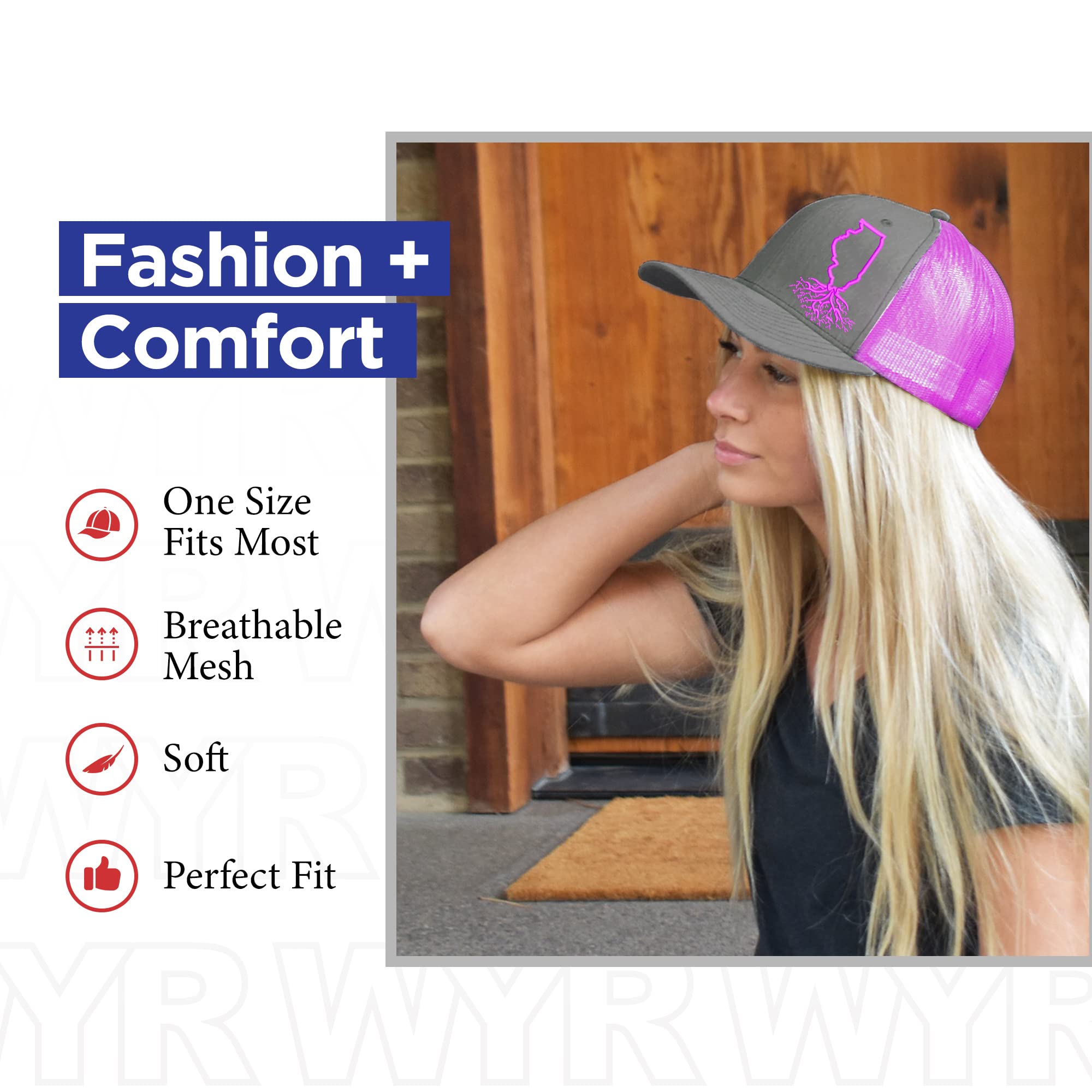 Illinois Roots Snapback Hat - Stylish Polyester Cotton Baseball Cap for Men & Women - Breathable Mesh Back Trucker Hat - Universal Size (Charcoal & Pink) - Perfect for Casual Wear, Outdoor Activities & Sports