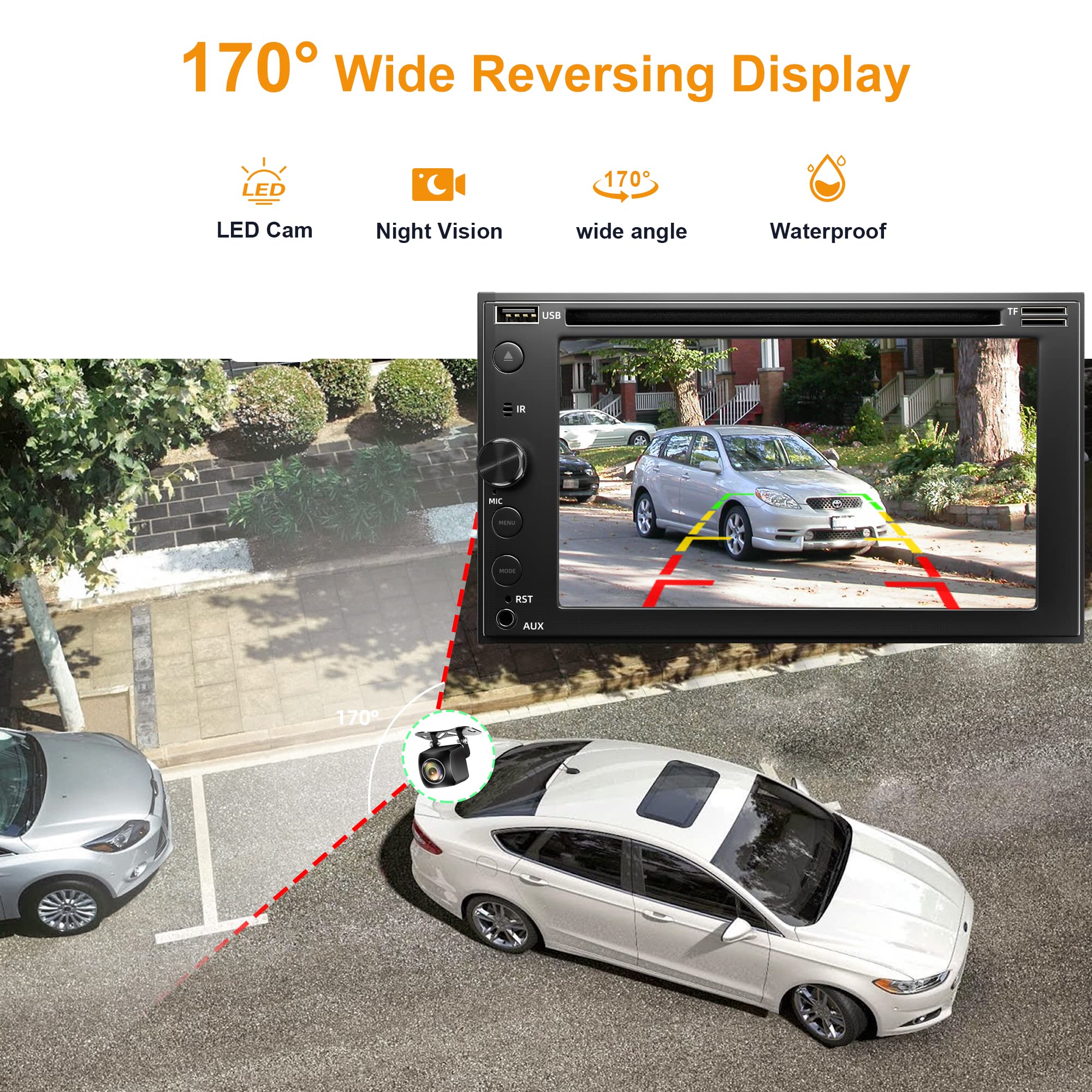 7-inch Double Din Car Stereo with CD/DVD Player | Apple CarPlay & Android Auto | Bluetooth 5.2 | Backup Camera | Mirror Link | SWC | AM/FM Radio | Perfect for Road Trips & Daily Commuting