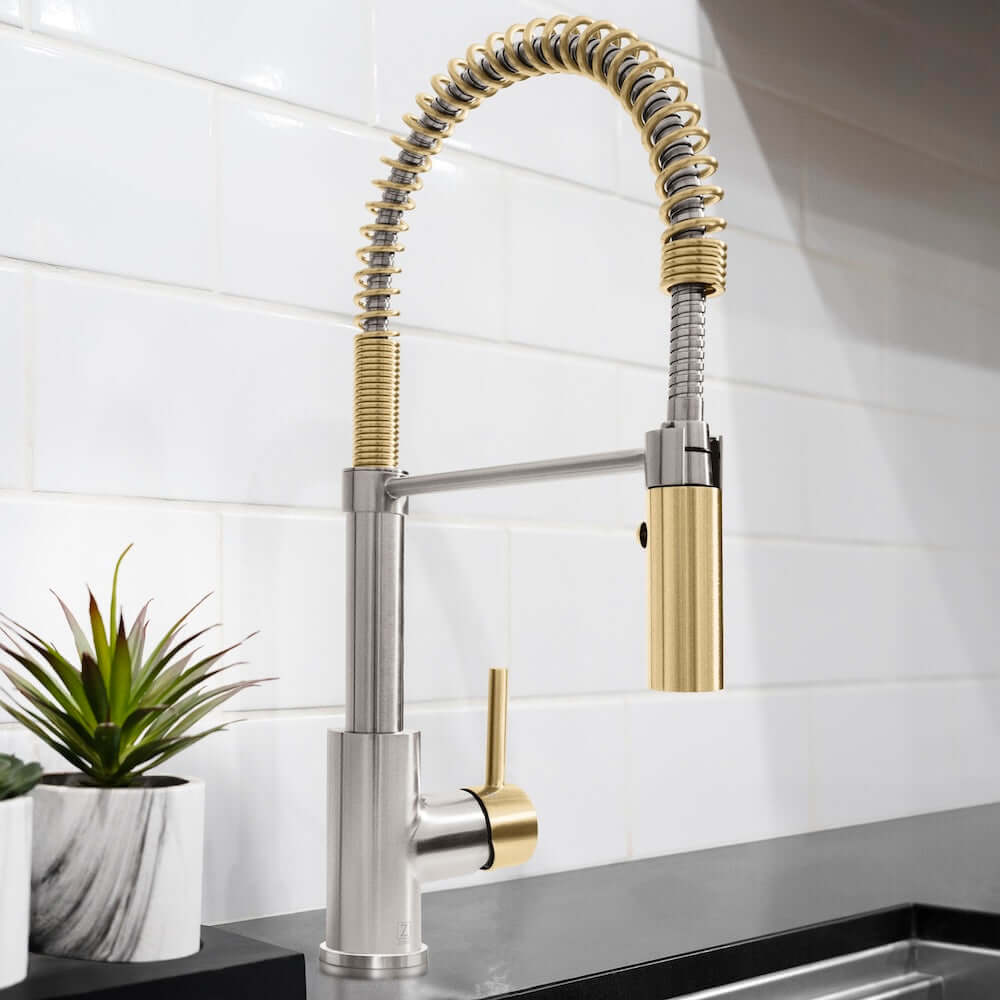 ZLINE Autograph Edition Sierra Pull Down Spring Single Handle Kitchen Faucet - Brushed Gold, Matte Black & Stainless Steel Options | Modern Touchless Design for Easy Cooking & Dishwashing