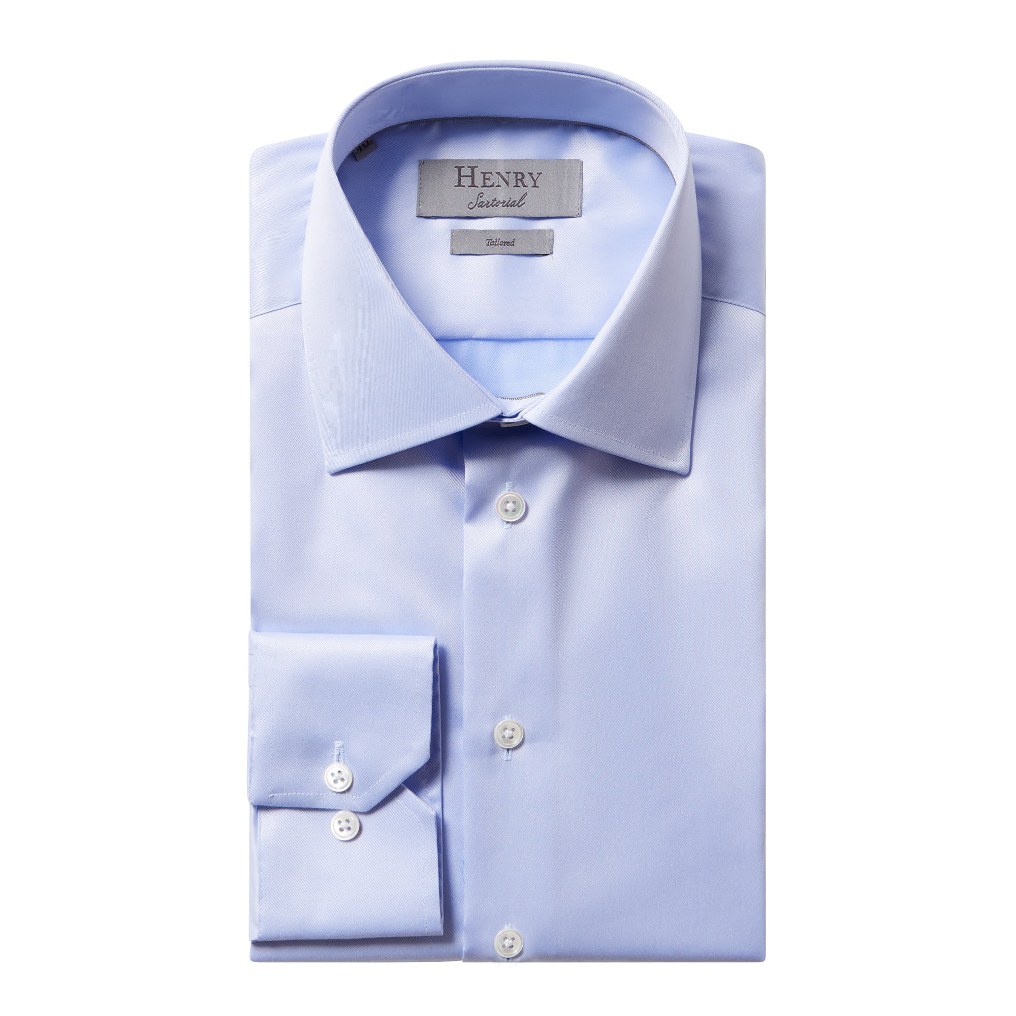 HENRY SARTORIAL Men's Classic Plain Twill Dress Shirt with Single Cuff in Sky Blue - Perfect for Business, Office & Formal Occasions