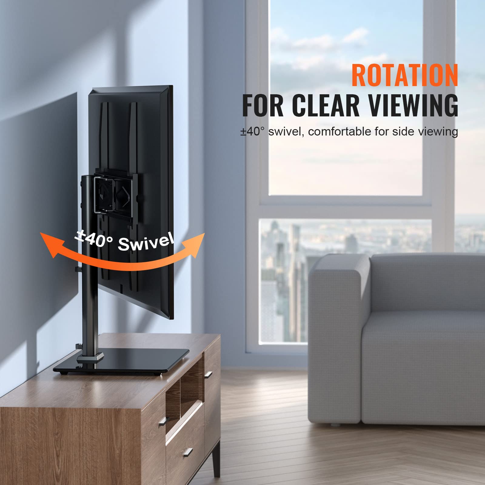 VEVOR Universal Swivel TV Stand for 32-55 Inch TVs - Height Adjustable Floor TV Mount with Tempered Glass Base for Living Room, Bedroom | Perfect for Home Theater, Gaming & Office Setup