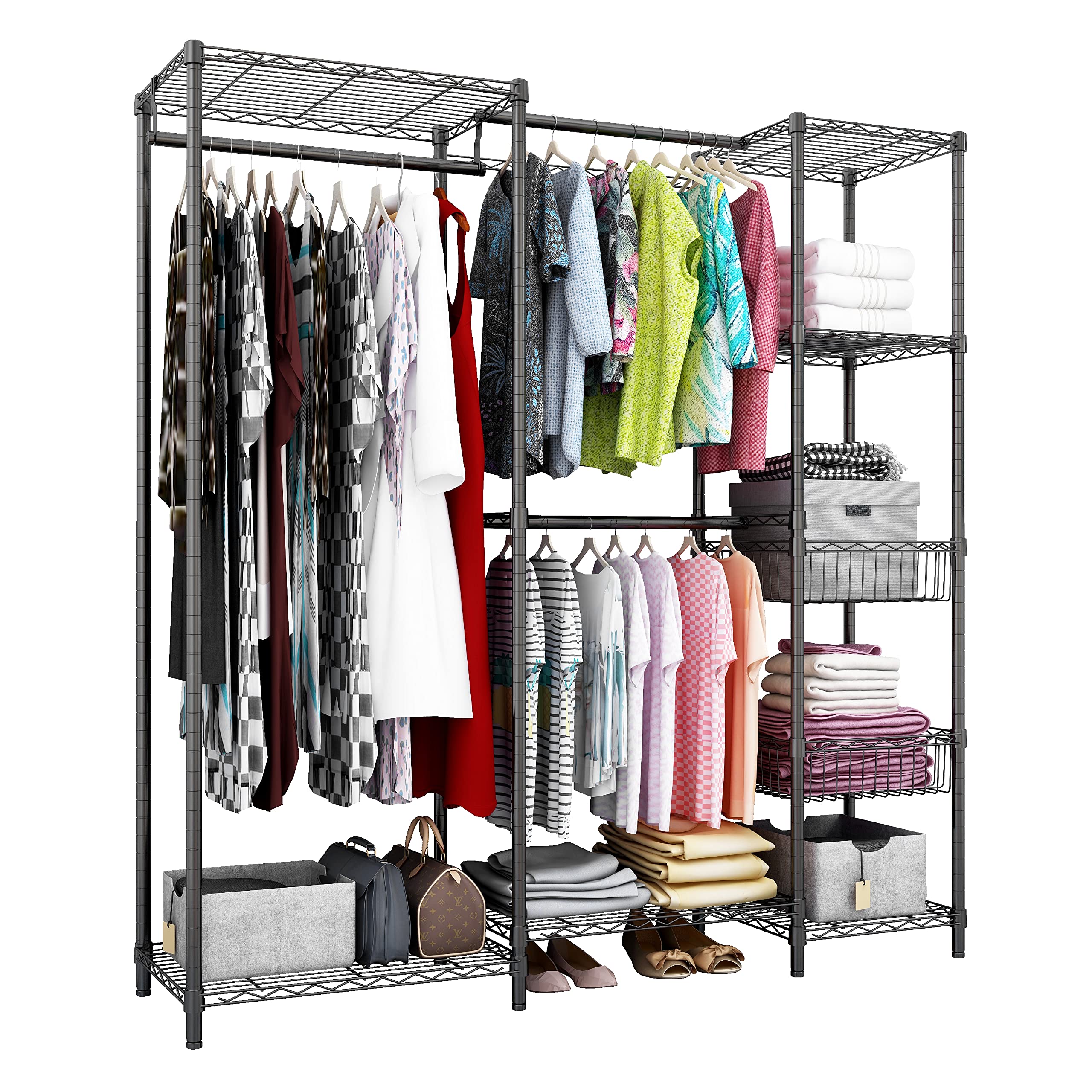 Xiofio 6-Tier Heavy Duty Garment Rack - Adjustable Metal Clothing Storage Organizer, Freestanding Wardrobe System (60.7
