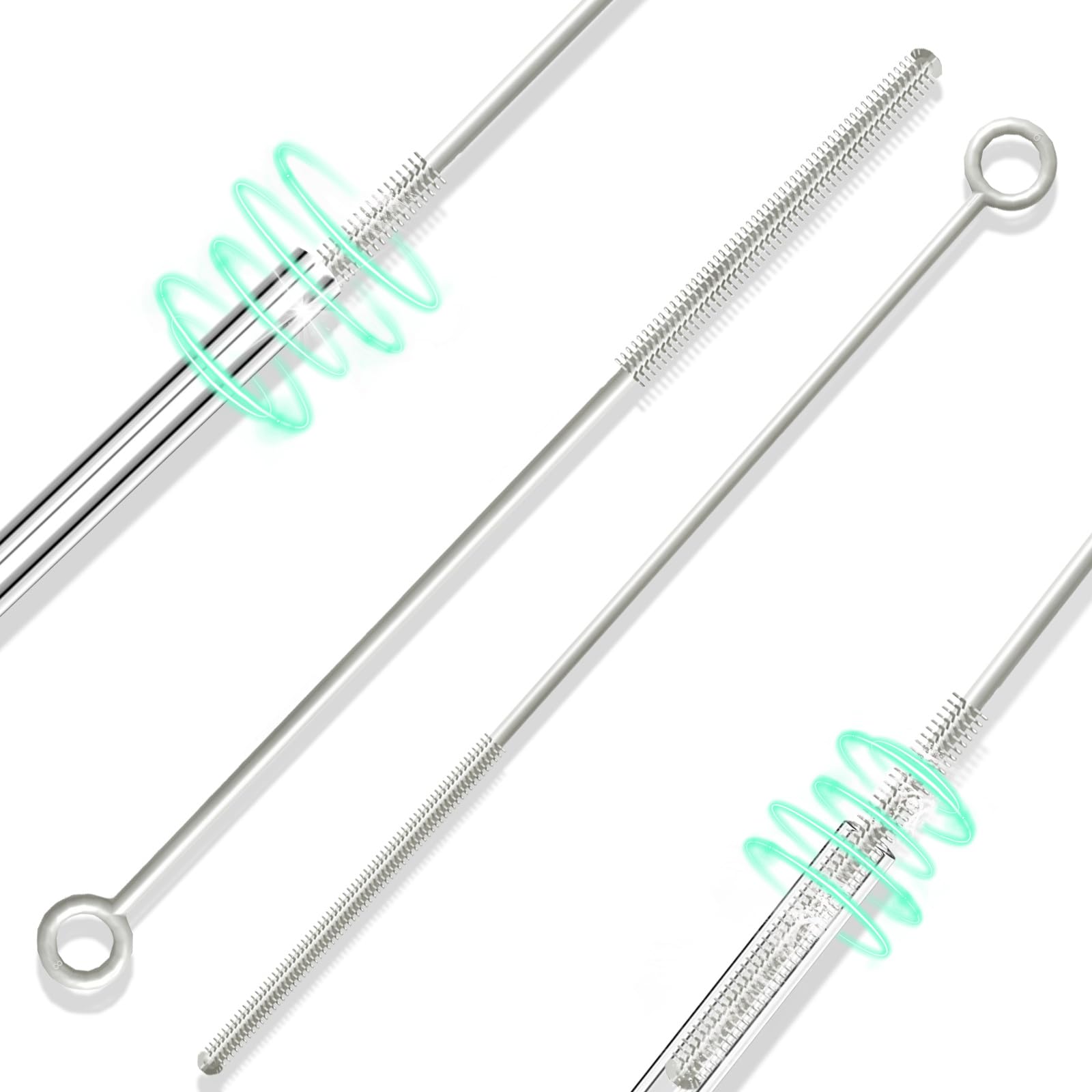 2 Pack Reusable Silicone Straw Cleaning Brushes - Extra Long Pipe Cleaner for Metal, Glass & Plastic Straws, Bottles & Beverage Covers | Perfect for Home, Office, Travel & Camping Use