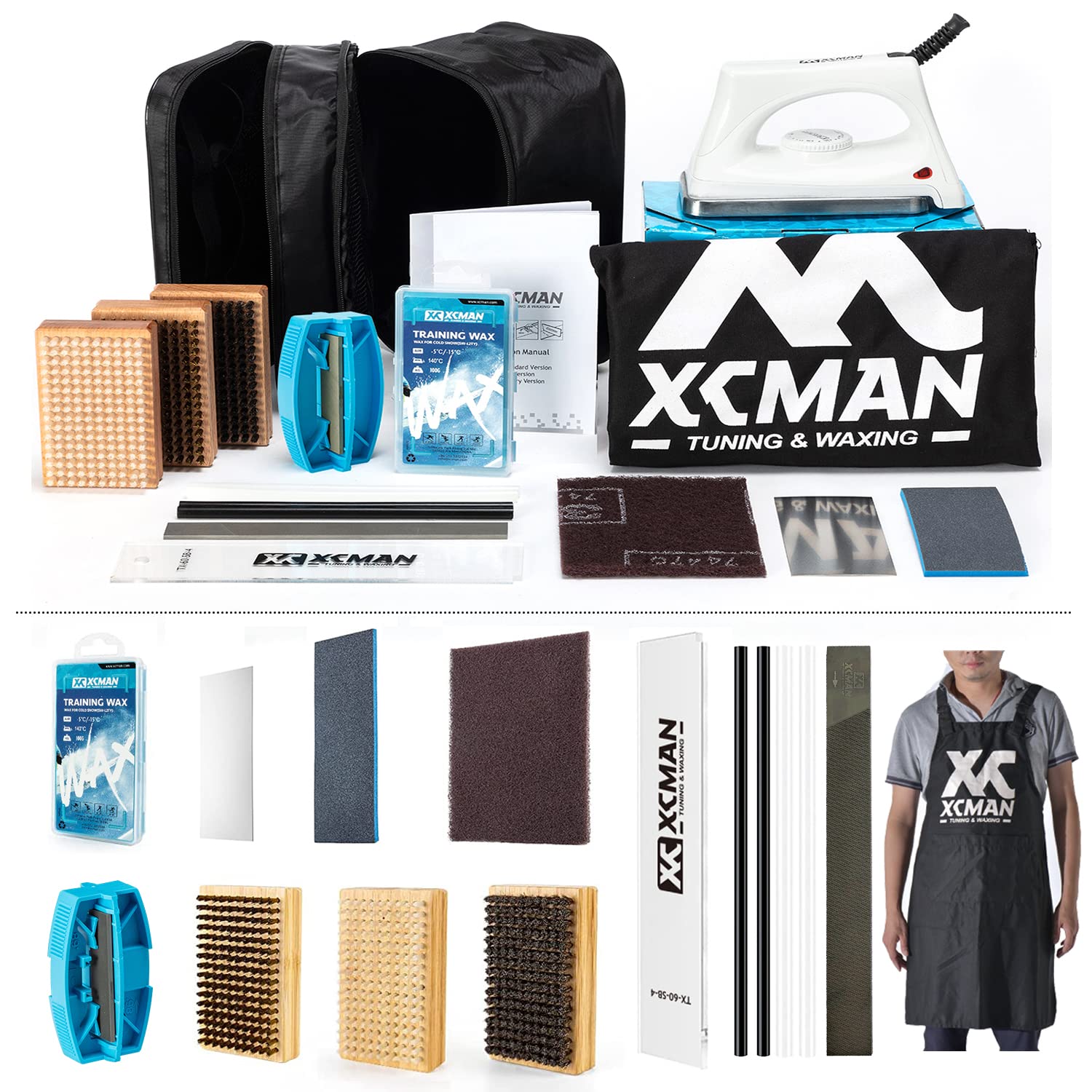 XCMAN Complete Ski & Snowboard Tuning Kit - Professional Waxing Iron, Training Wax, Edge Tuner, Brush & Scraper for Winter Sports Maintenance | Perfect for Pre-Season Prep & Slope Performance