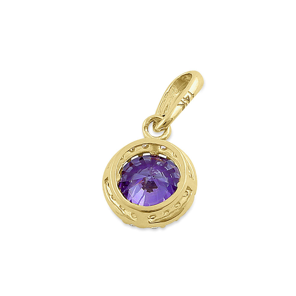 14K Yellow Gold Halo Round Amethyst Cubic Zirconia Pendant Necklace for Women | Elegant Jewelry Gift for Birthday, Anniversary & Special Occasions