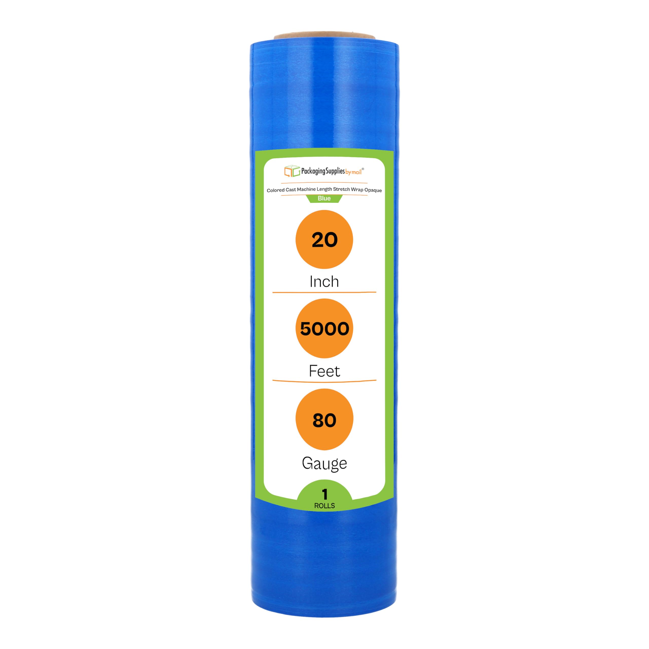 MMBM Blue Stretch Wrap Film - 20 Inch x 5000 Feet, 80 Gauge Heavy Duty Plastic Cling Wrap - 1 Pack Industrial Pallet Wrap for Secure Shipping & Storage - Perfect for Warehouse, Moving & Logistics Color Coding