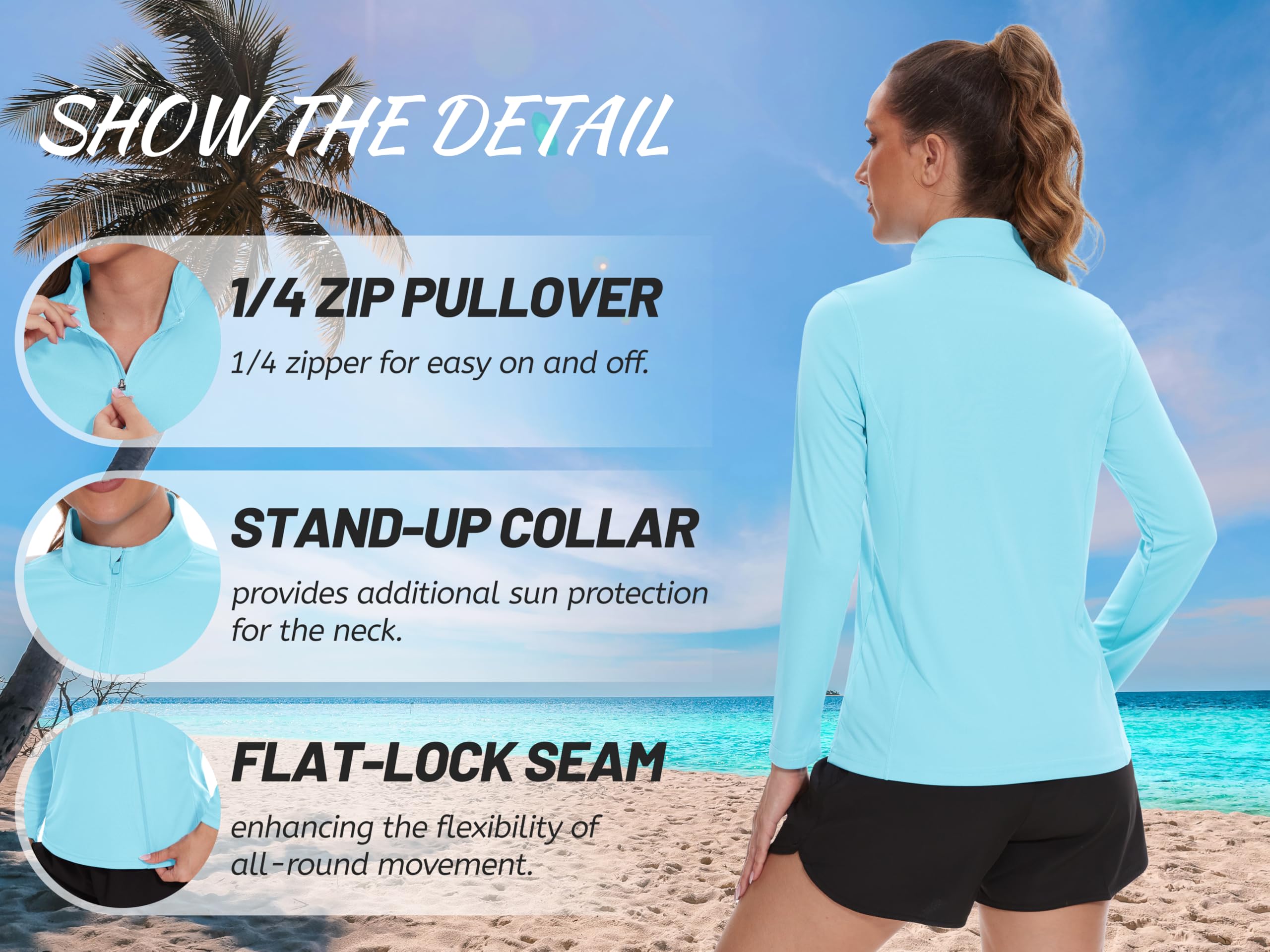 TACVASEN Women's UPF 50+ UV Protection Long Sleeve Quarter Zip Pullover - Golf Shirt & Workout Top for Outdoor Activities, Hiking & Travel