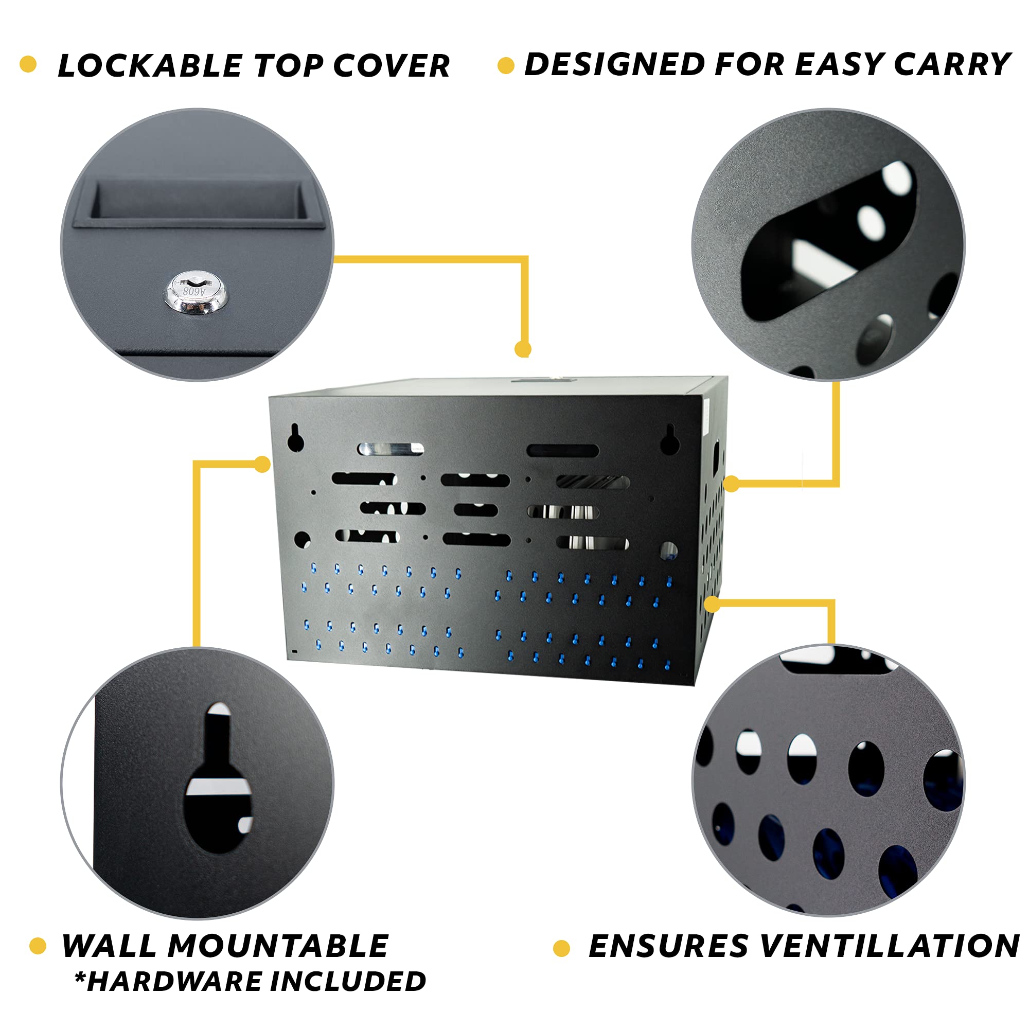 16-Device Locking Tablet Charging Station for Classroom - Secure Metal Charging Cart with Cable Management for Chromebooks, Tablets & Laptops (Black) | Ideal for Schools, Libraries & Office Charging Stations