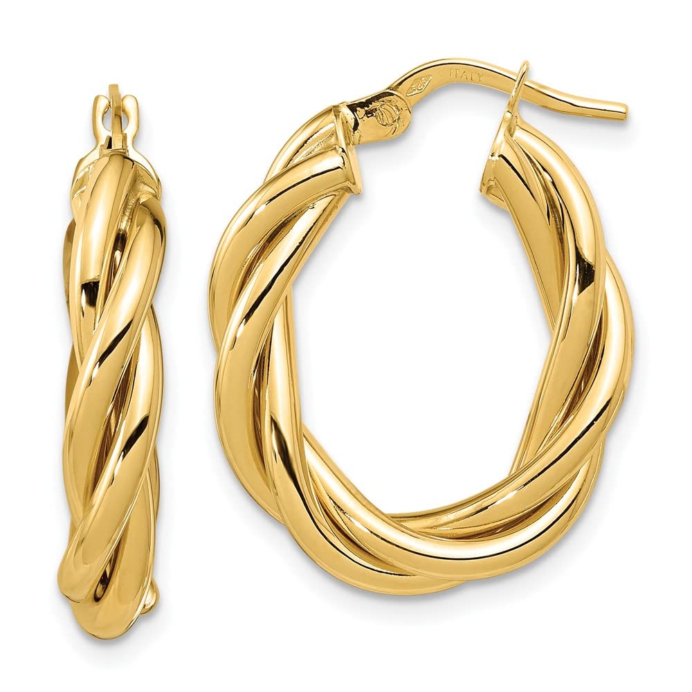 14K Yellow Gold Twisted Oval Hoop Earrings for Women - 25mm x 20mm Polished Elegant Dangle Earrings - Perfect for Parties, Weddings & Everyday Wear